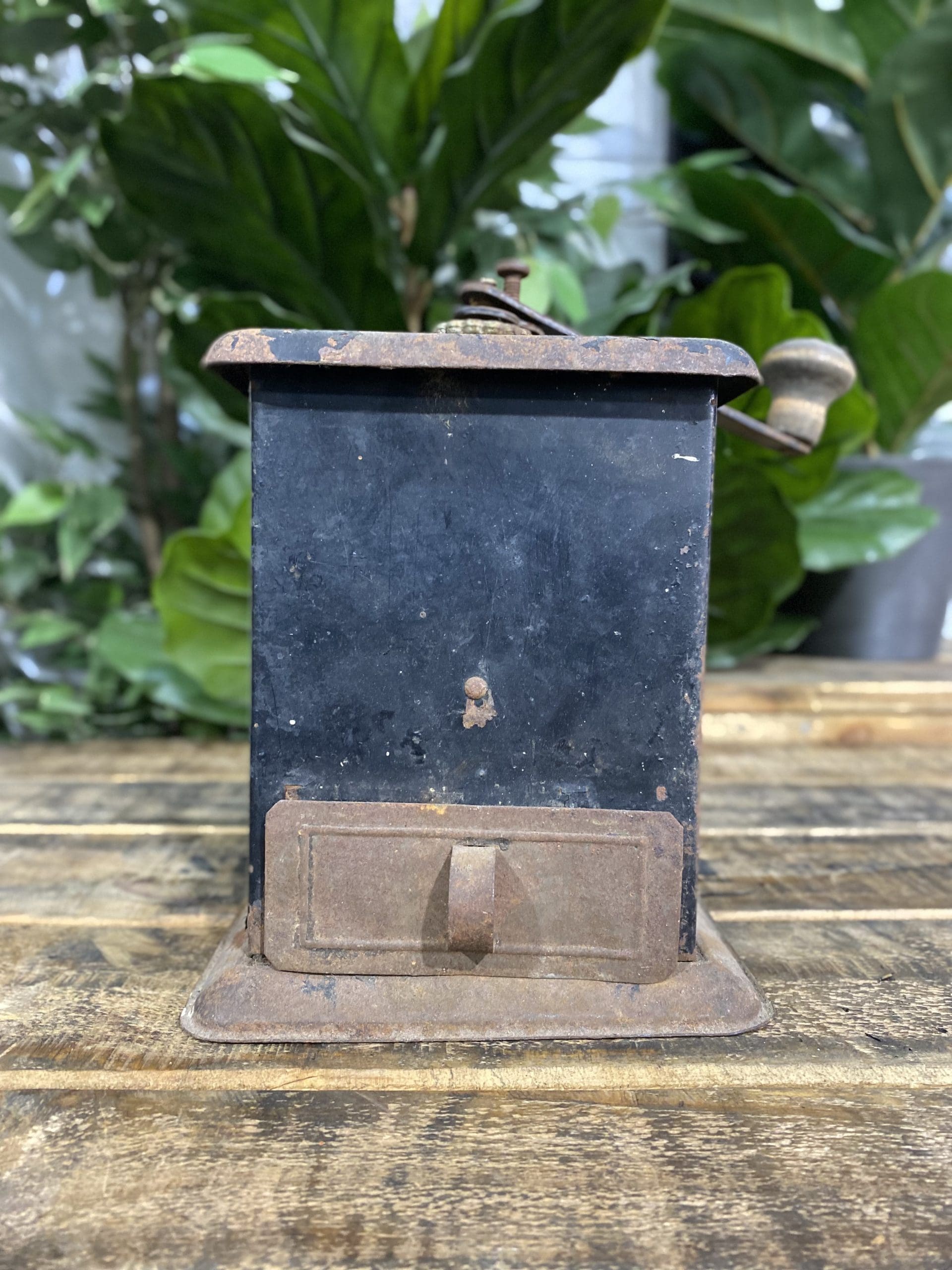 #100 1890’s Wooden Box Grinder & Steel Pull Out Drawer