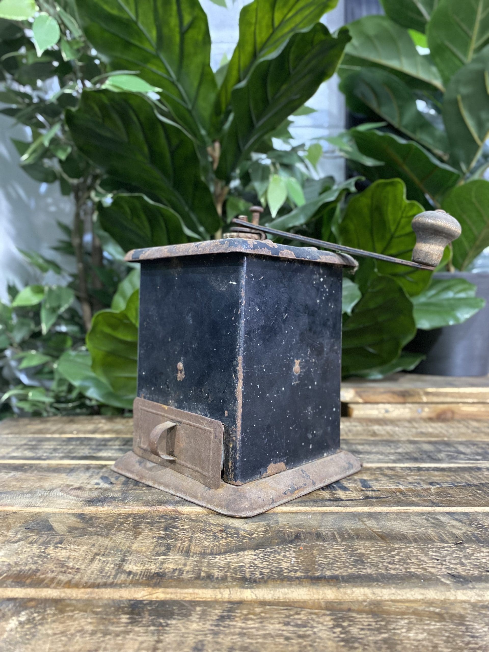 #100 1890’s Wooden Box Grinder & Steel Pull Out Drawer