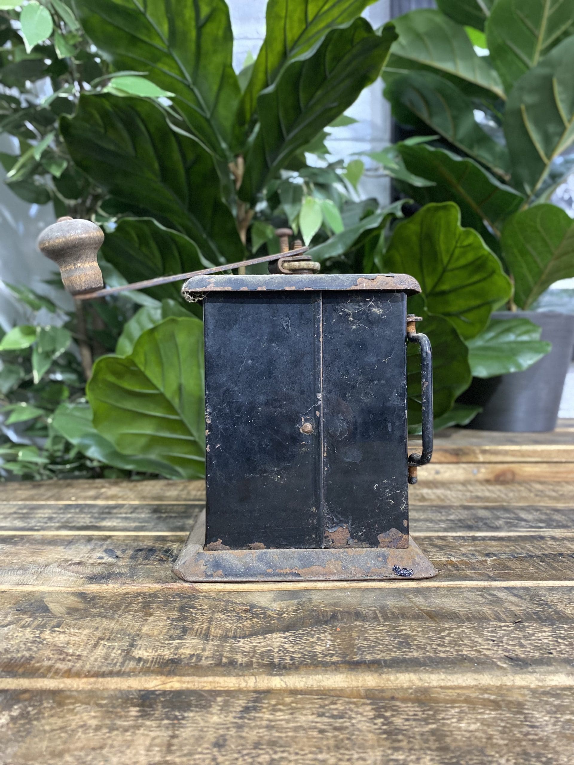 #100 1890’s Wooden Box Grinder & Steel Pull Out Drawer