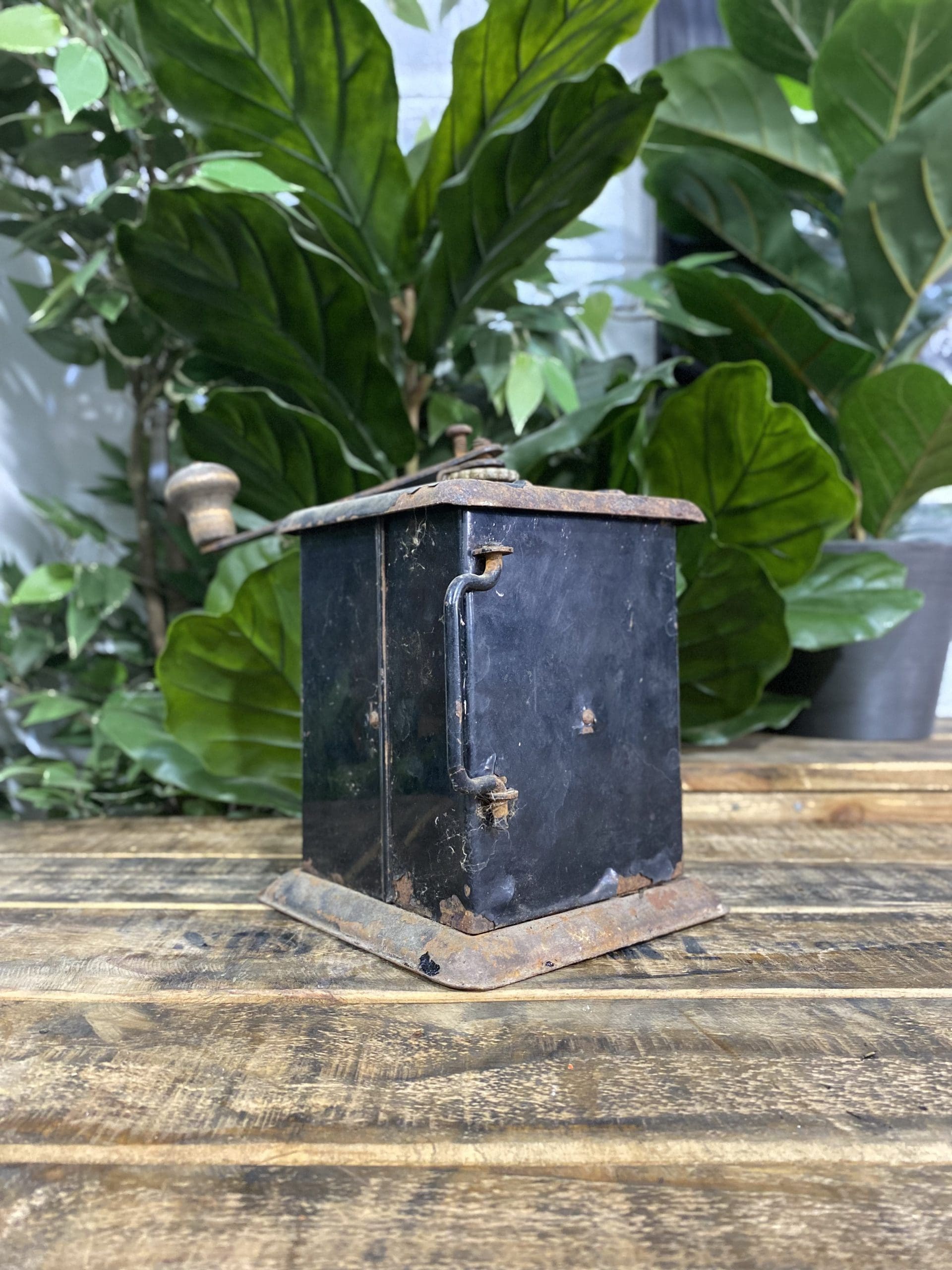 #100 1890’s Wooden Box Grinder & Steel Pull Out Drawer