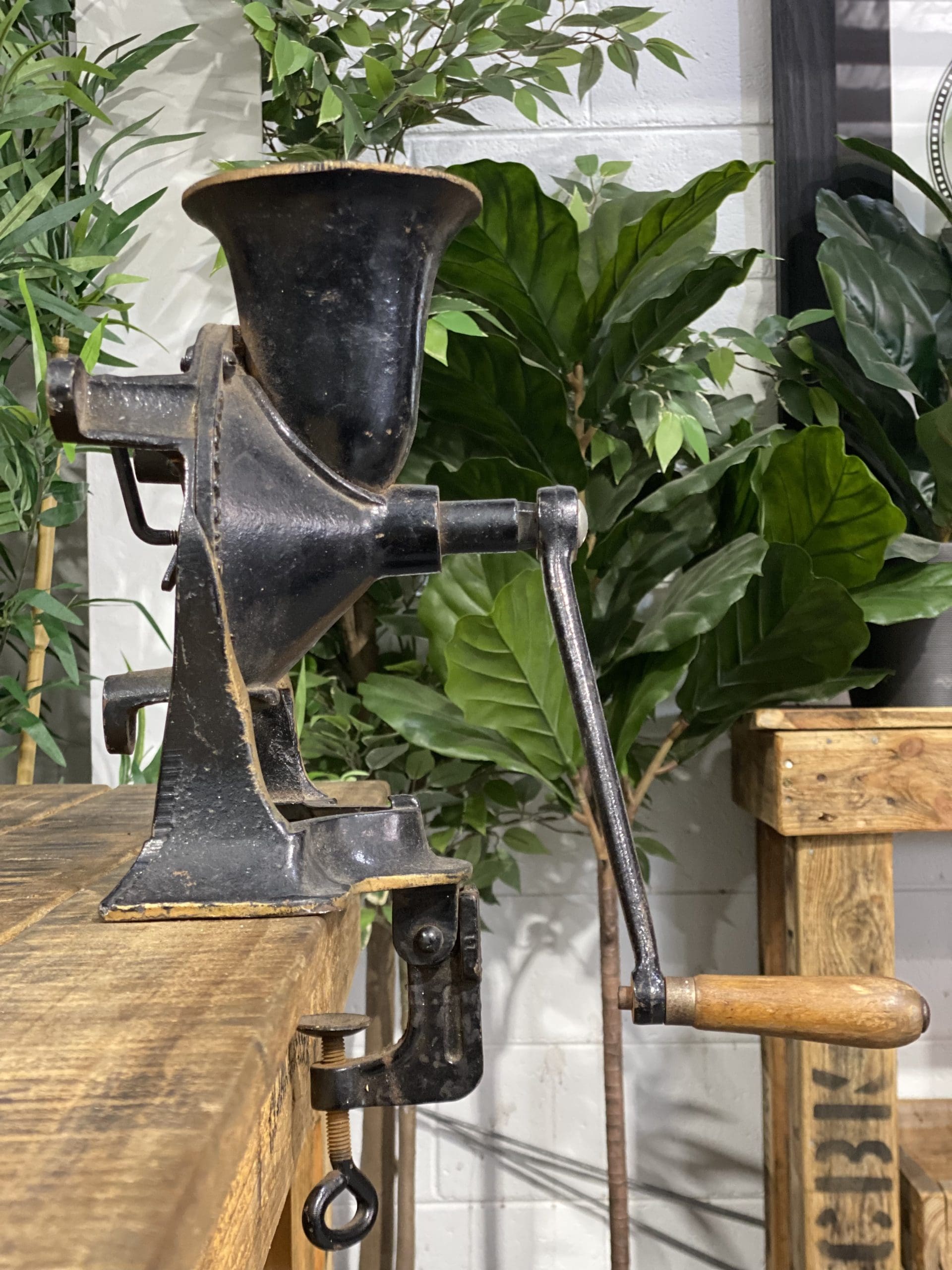 #105 1856 No. 4 Large Spong & Co Ltd Bench Mounted Hand Grinder