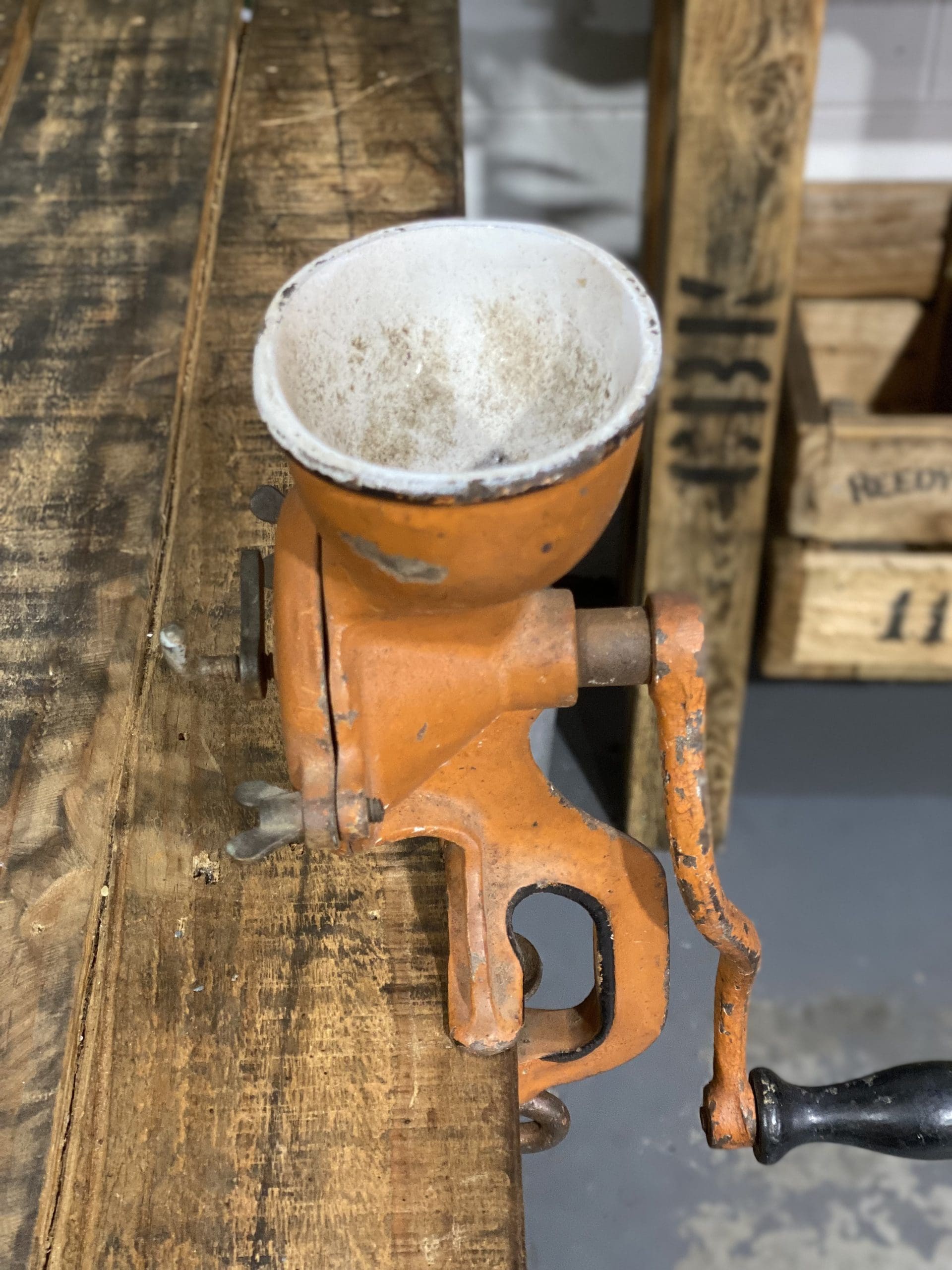 #152 1890’s Beatrice The Comet Bench Top Hand Coffee Grinder