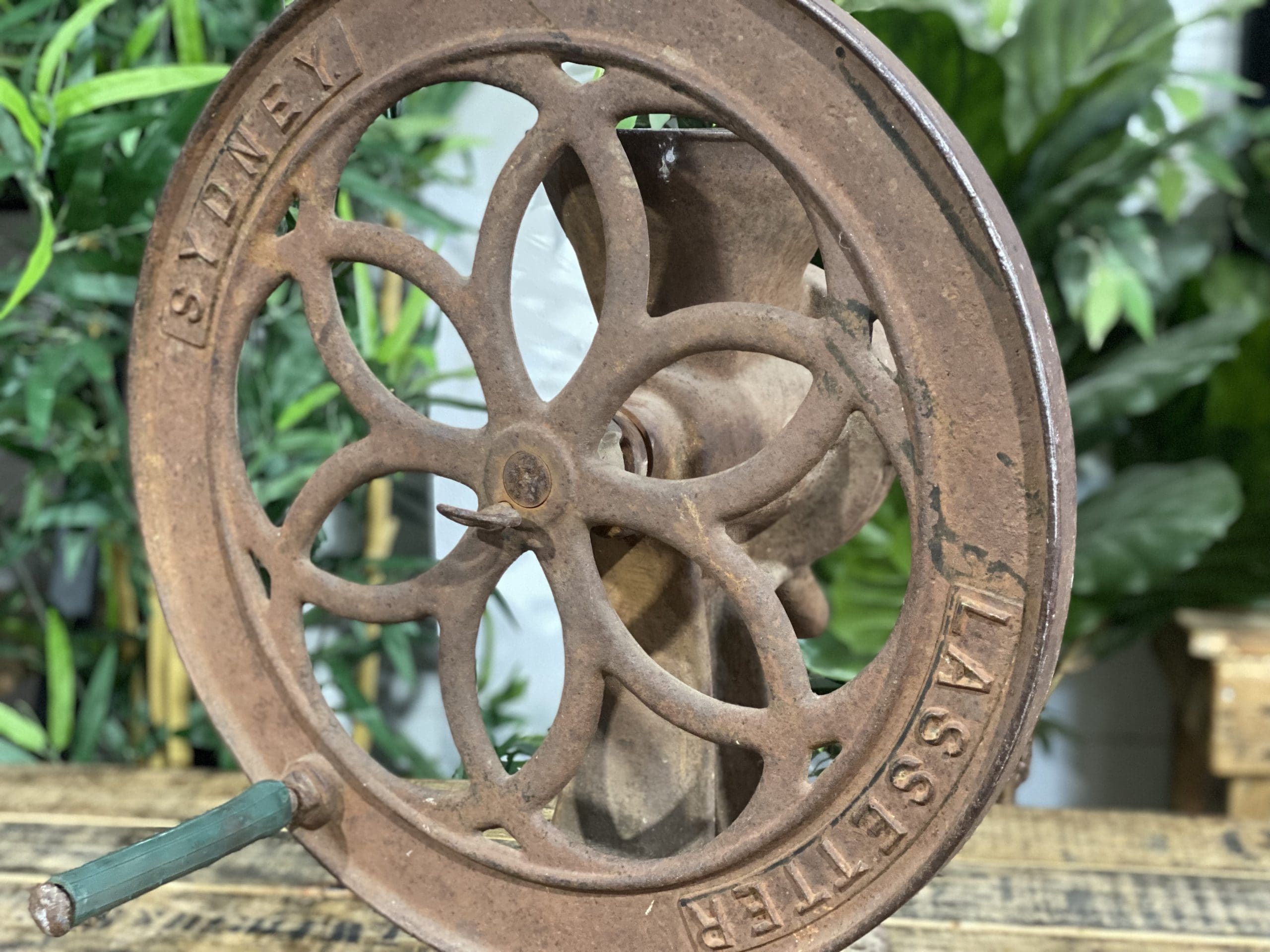 1870’s Lassetter Cast Iron Single Wheel Large Hand Coffee Grinder