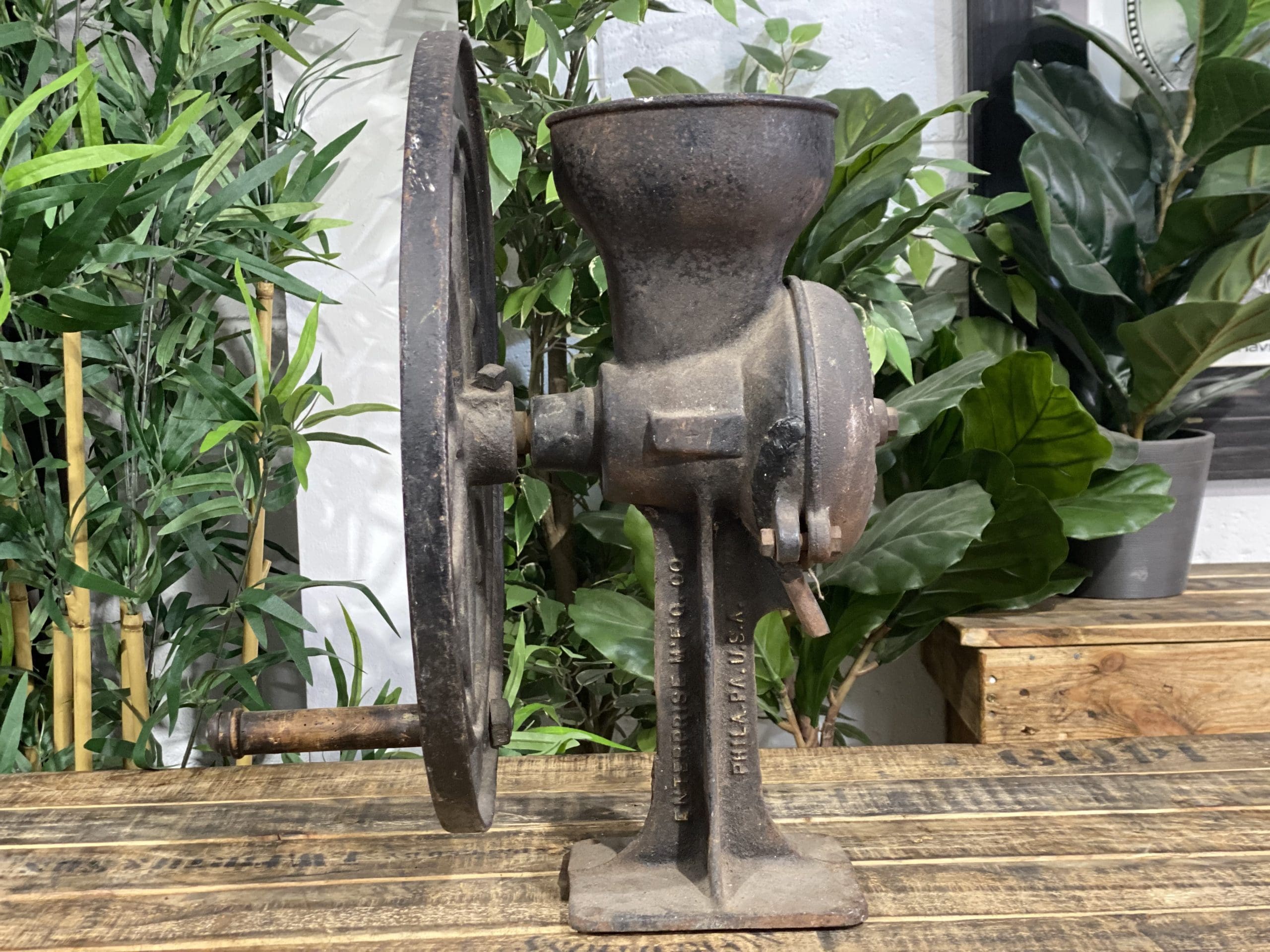 #3 1890’s Black National Cast Iron Wheel Large Hand Coffee Grinder