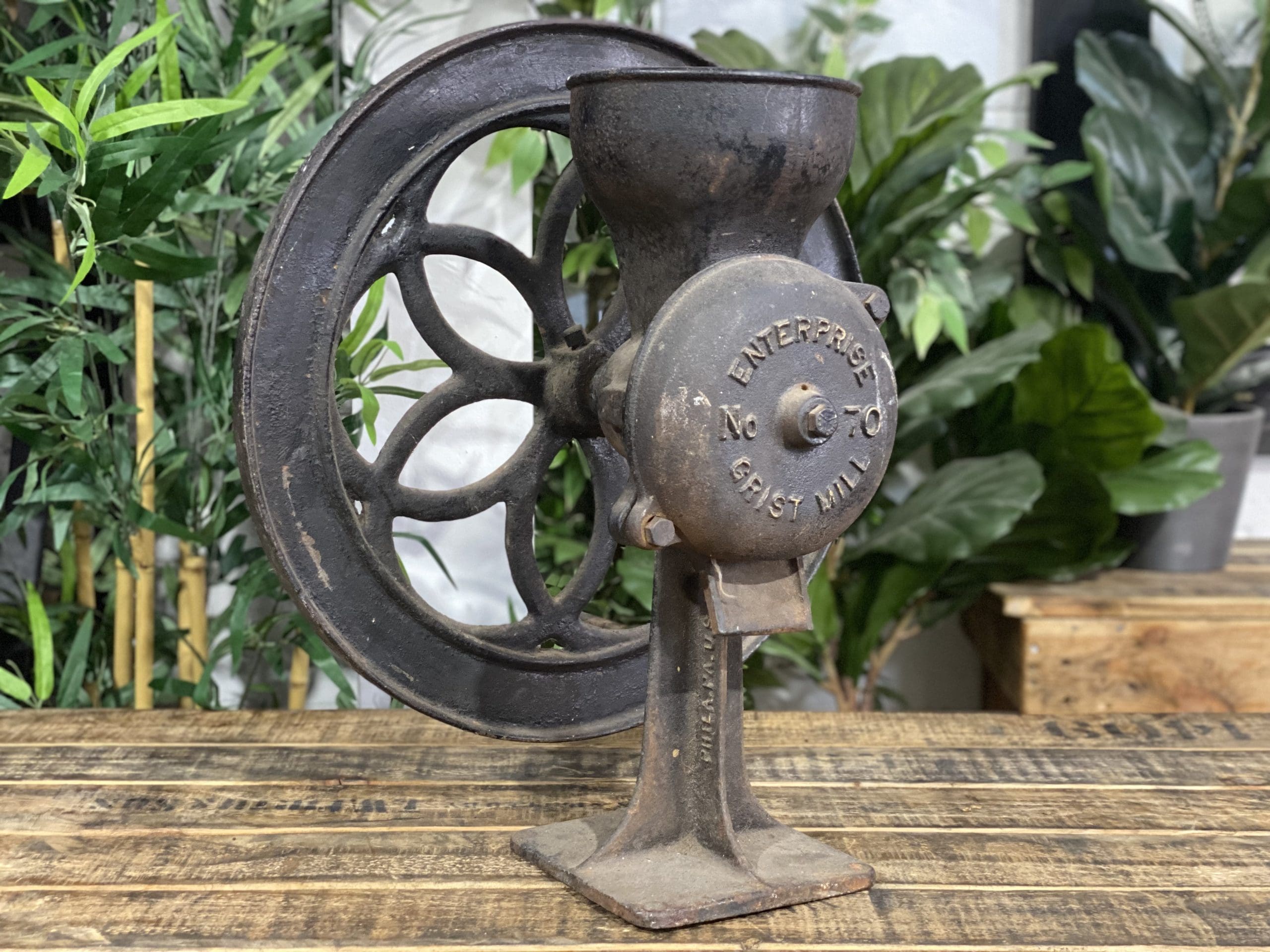 #3 1890’s Black National Cast Iron Wheel Large Hand Coffee Grinder