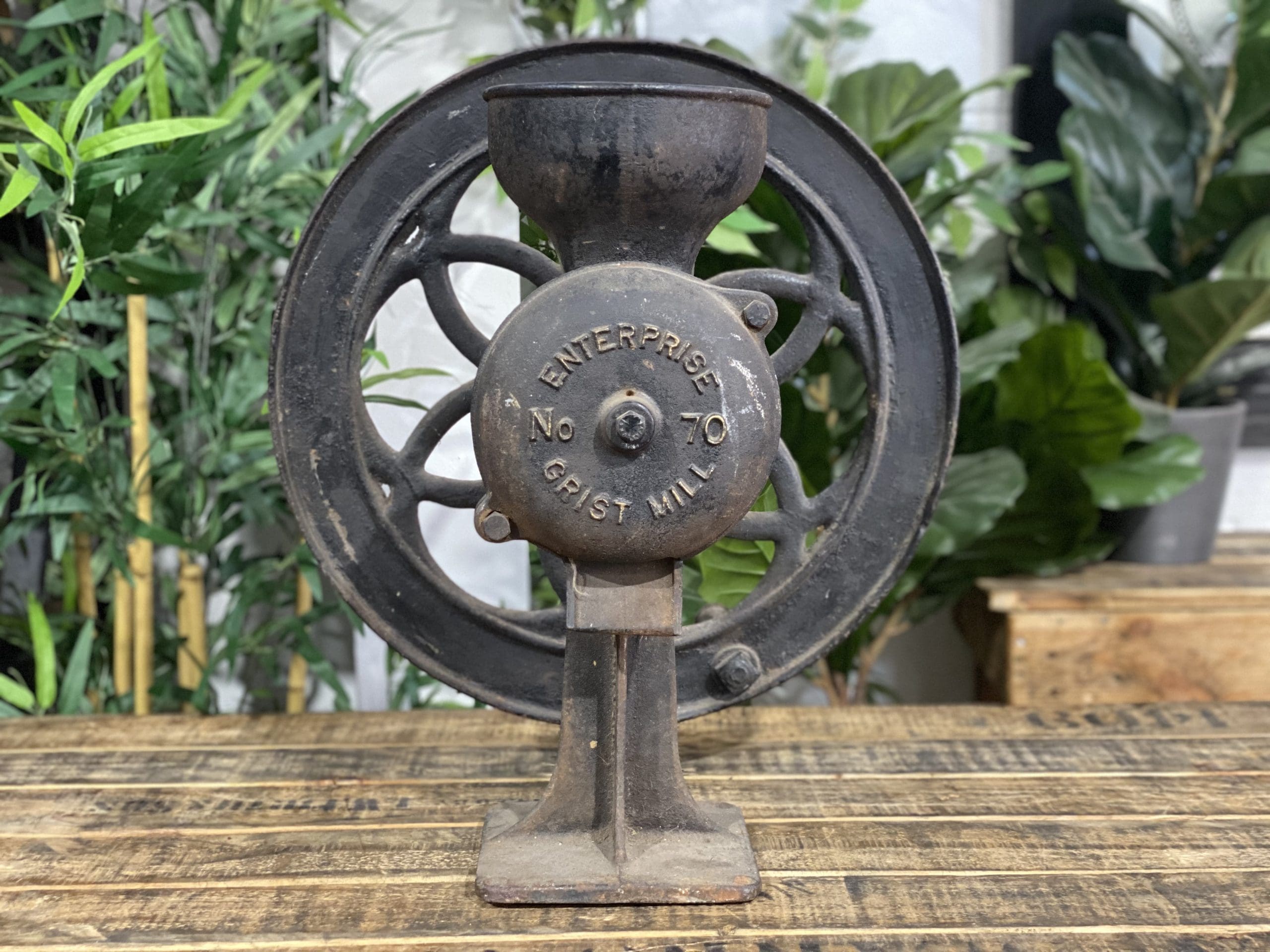 #3 1890’s Black National Cast Iron Wheel Large Hand Coffee Grinder