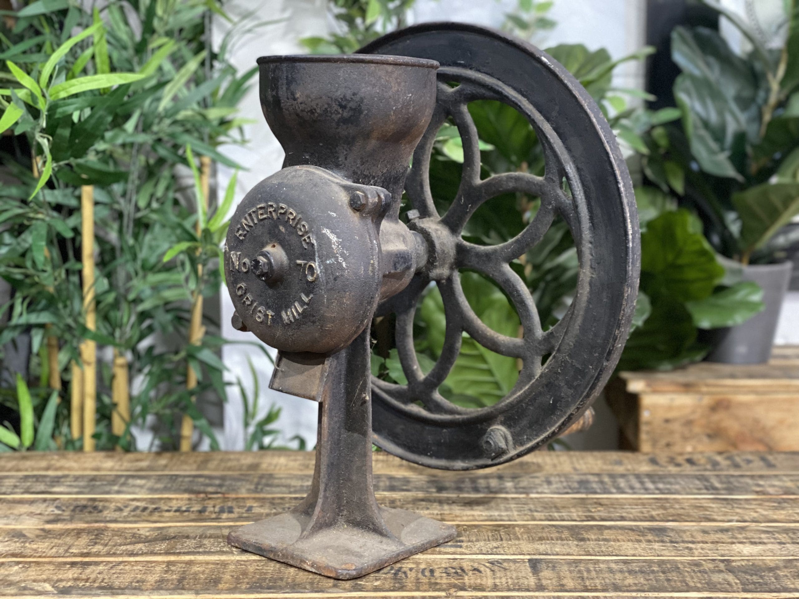 #3 1890’s Black National Cast Iron Wheel Large Hand Coffee Grinder