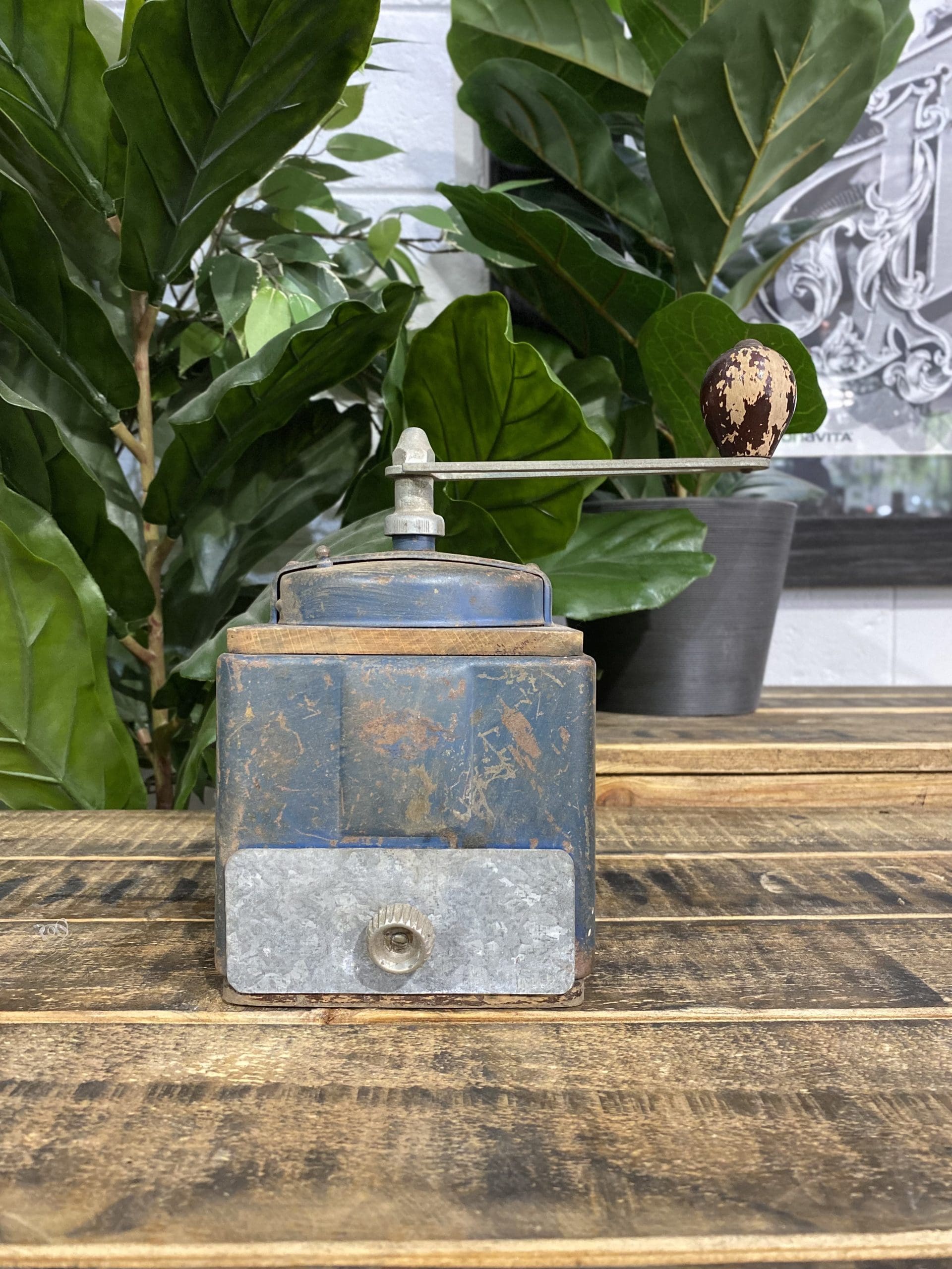 #35 Art Deco Square Blue Bakelite Hand Coffee Grinder