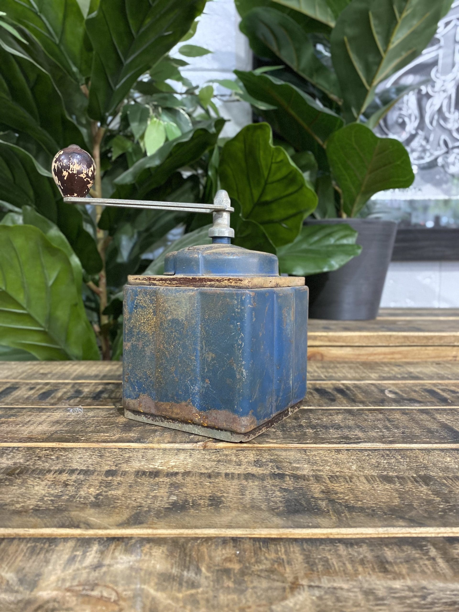 #35 Art Deco Square Blue Bakelite Hand Coffee Grinder