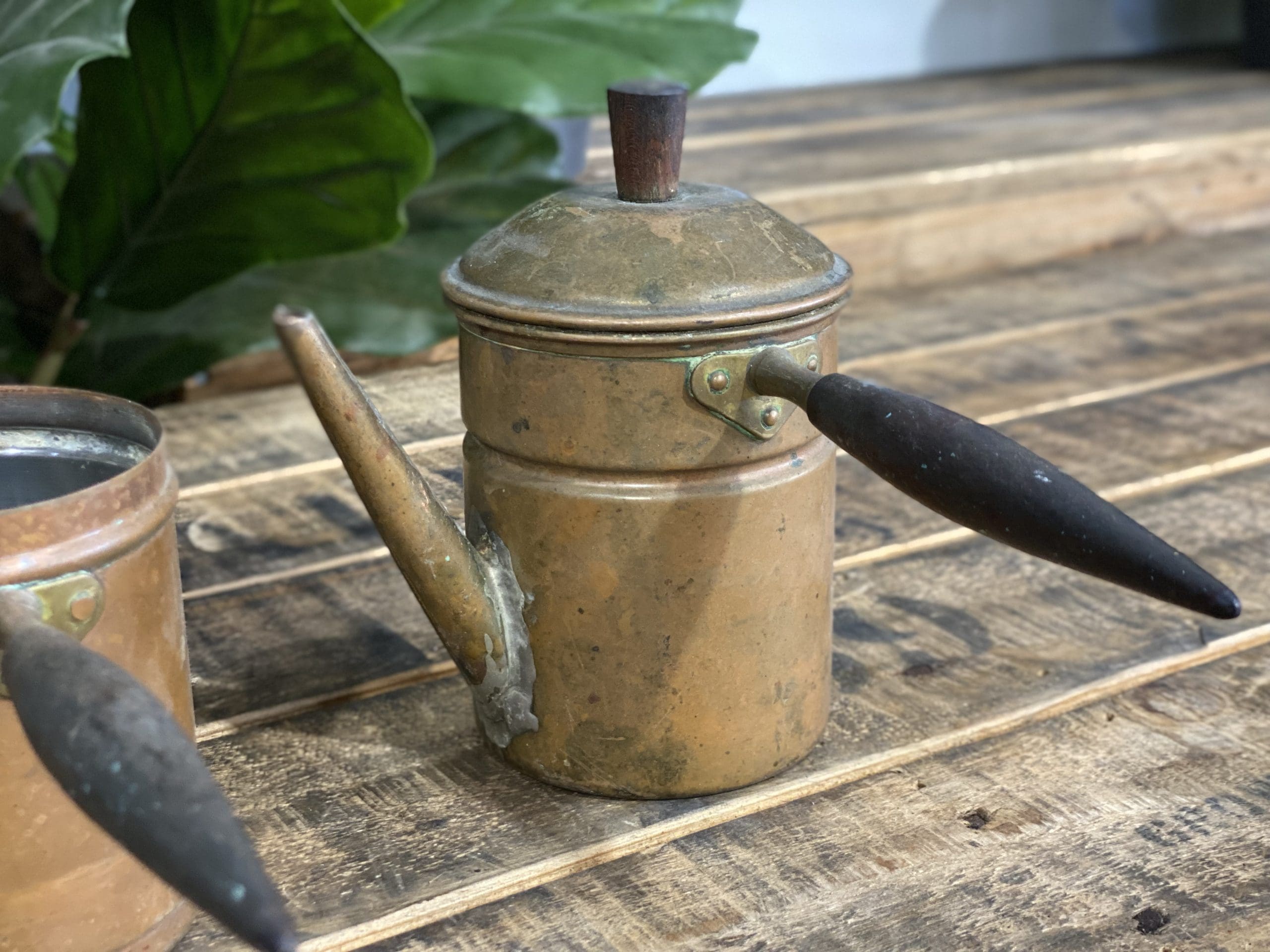 #43 1880’s Brass Single Cup Brewer & Lid