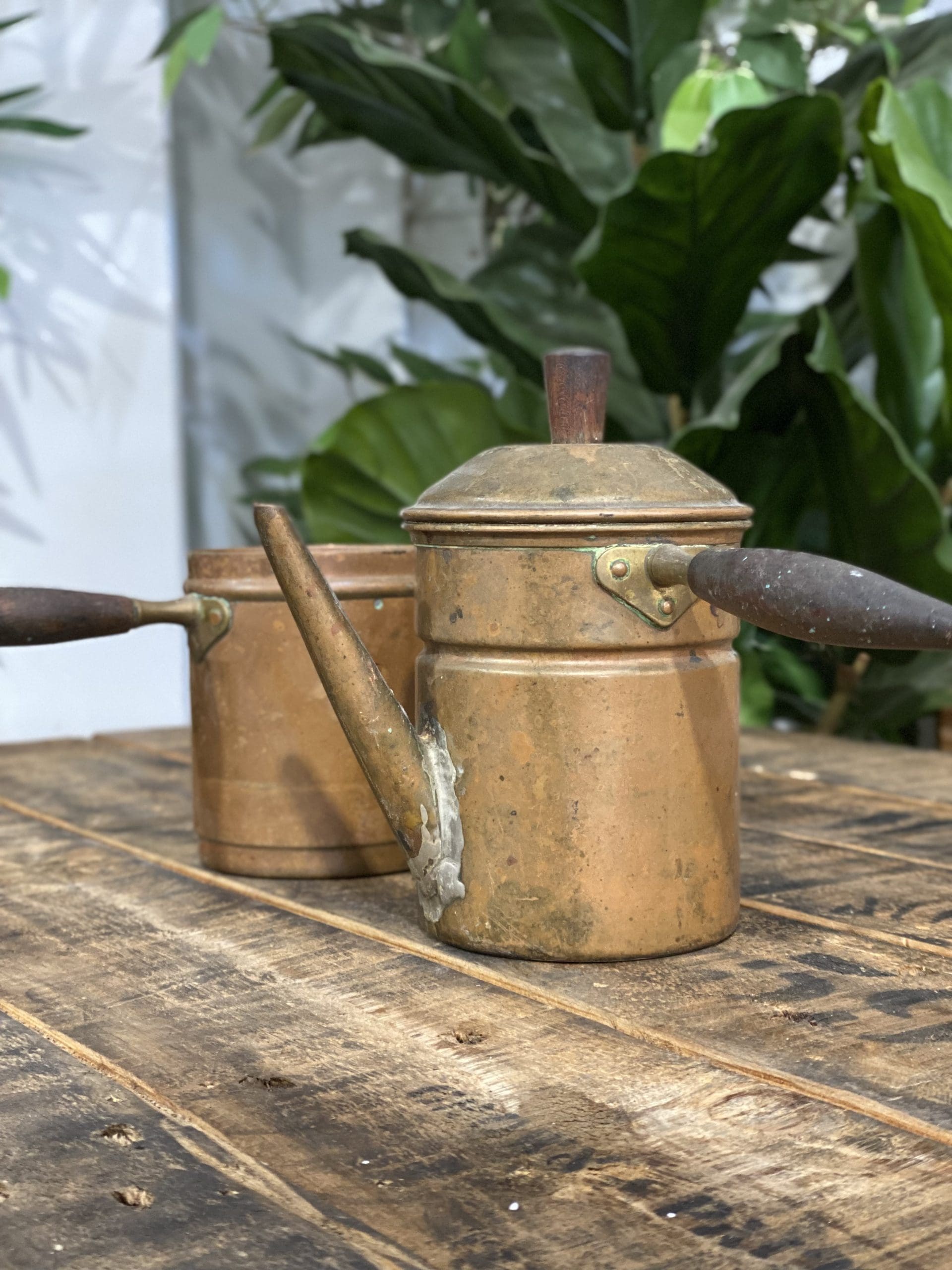 #43 1880’s Brass Single Cup Brewer & Lid