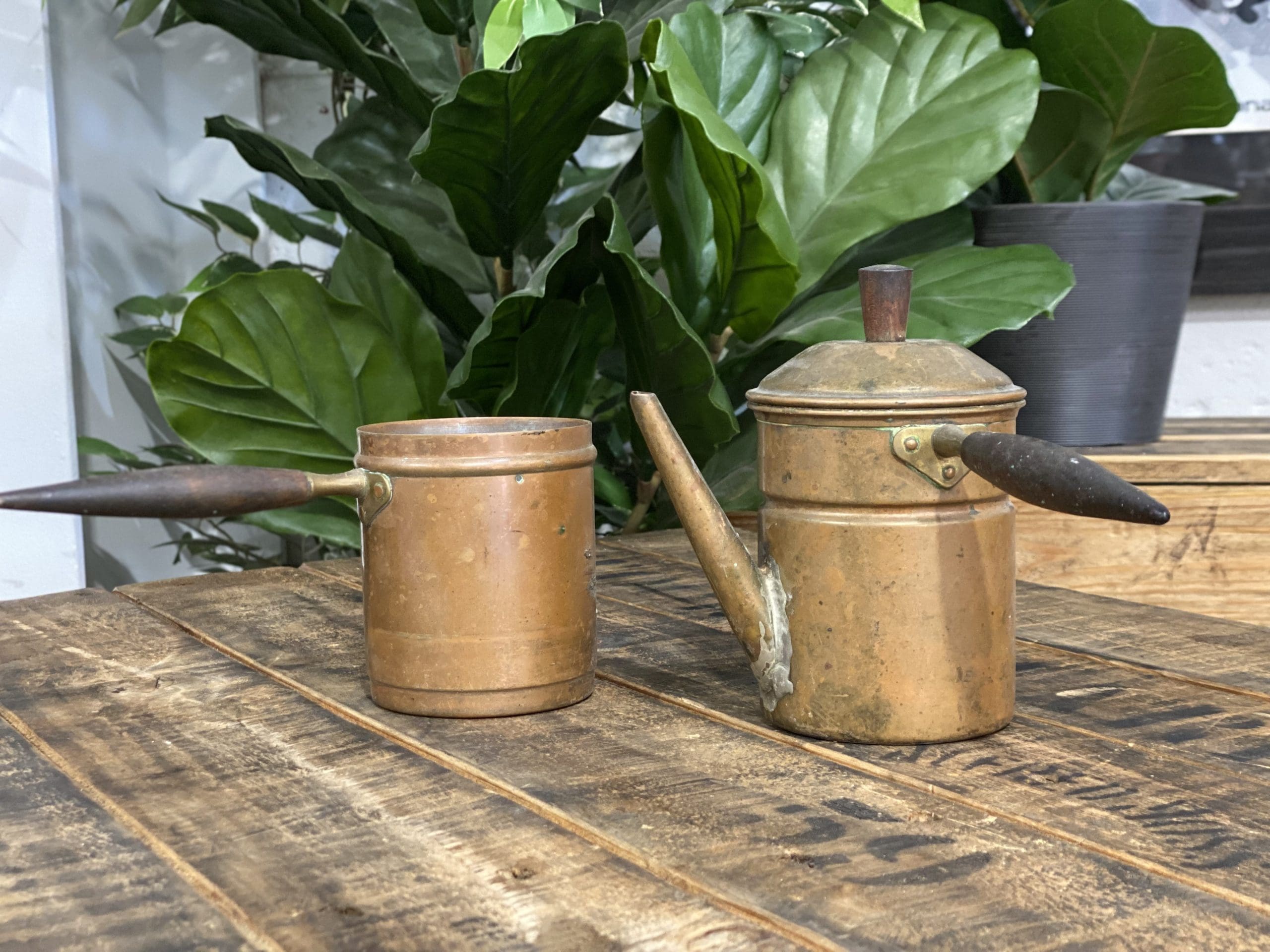 #43 1880’s Brass Single Cup Brewer & Lid