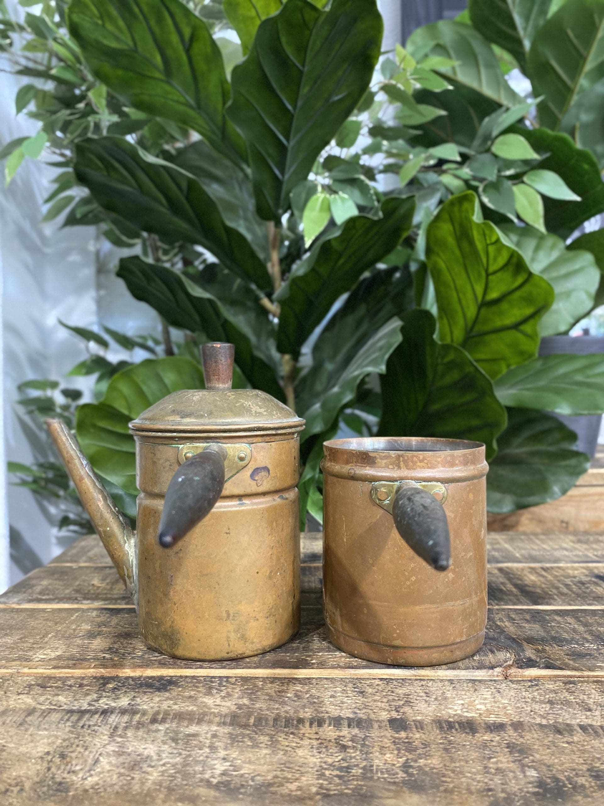 #43 1880’s Brass Single Cup Brewer & Lid