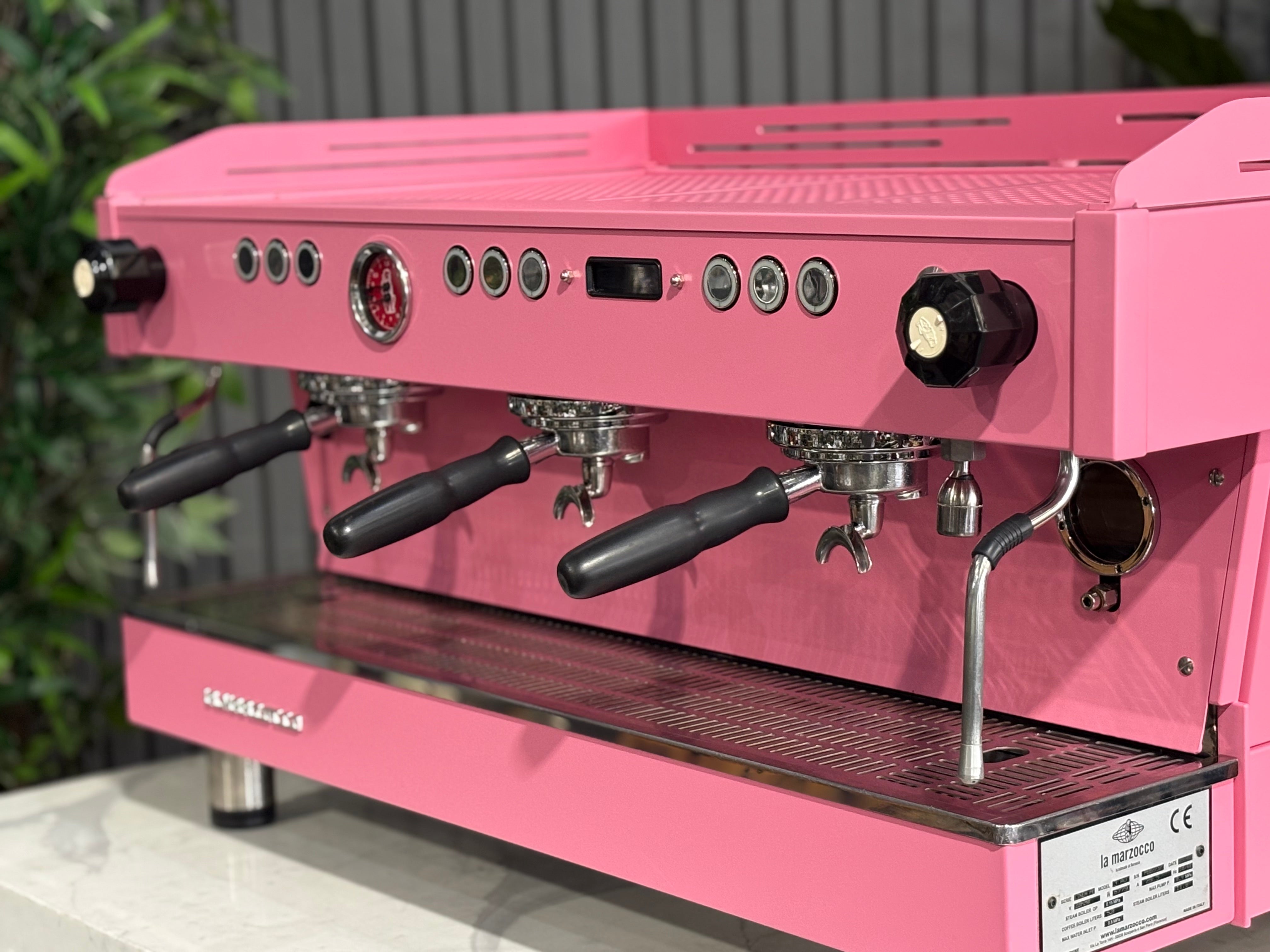 La Marzocco Linea PB 3 Group Coffee Machine Dark Pink - Used displayed on a countertop with visible controls and handles.