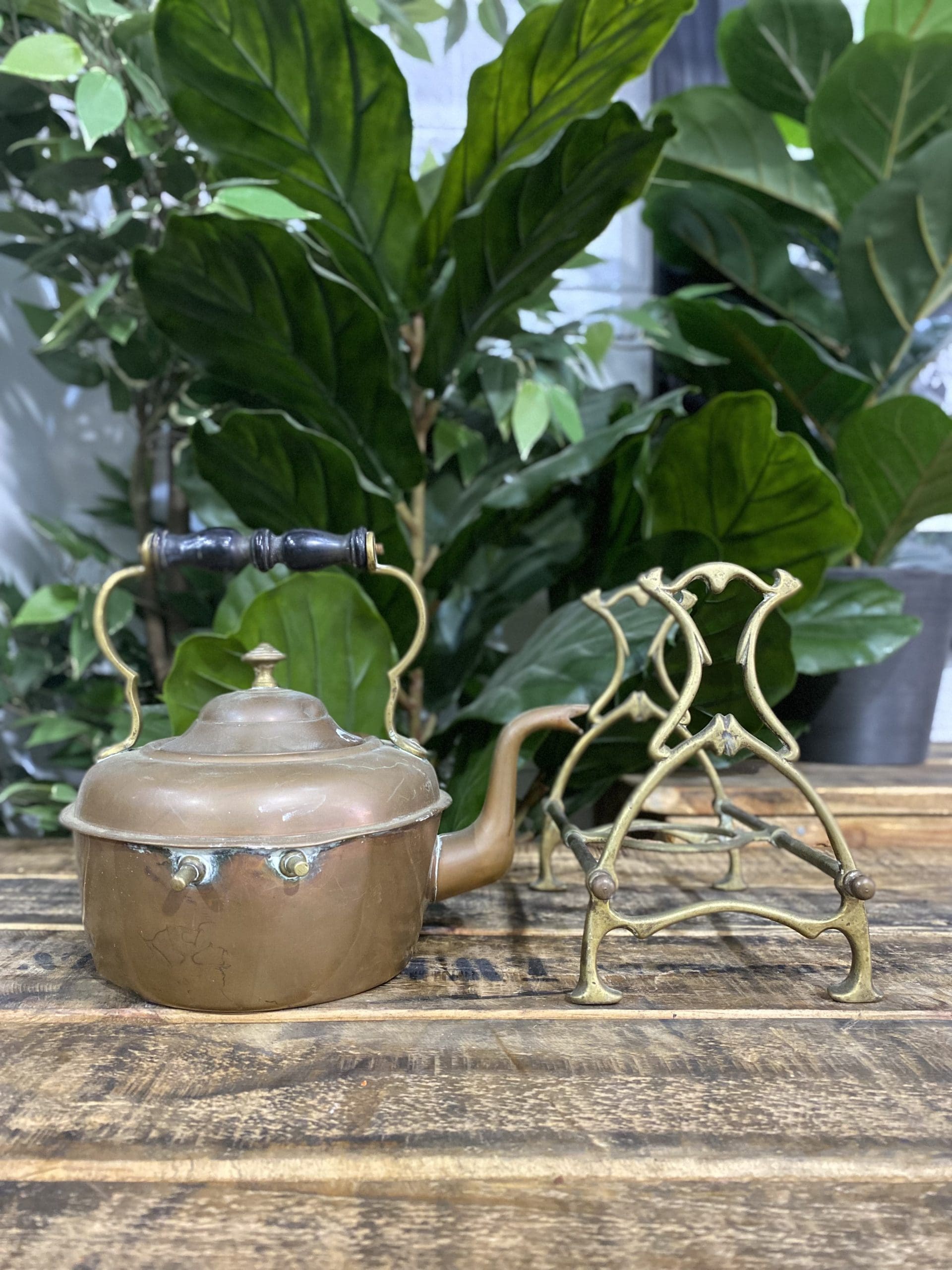#506 1890’s Brass Large Coffee Pot With Stand & Burner