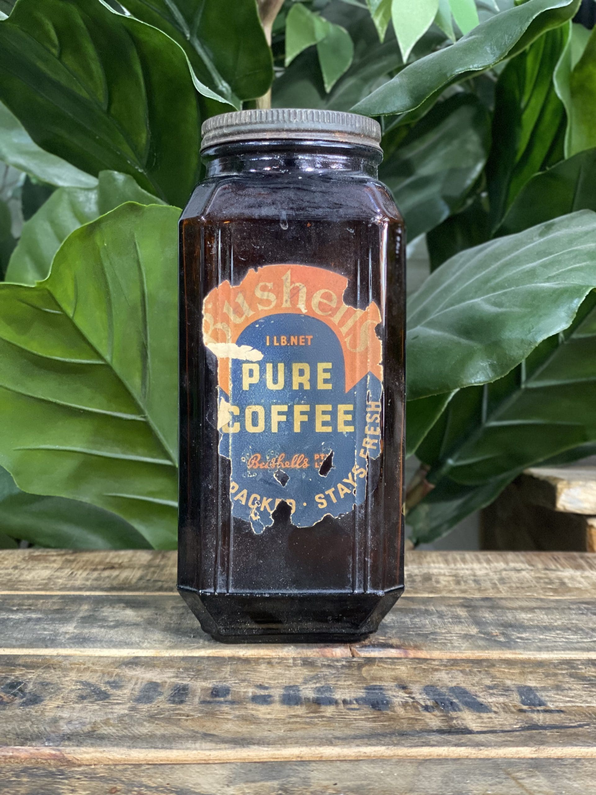 #51 1920’s Bushels Vacuum Packed Pure Coffee Jar & Lid