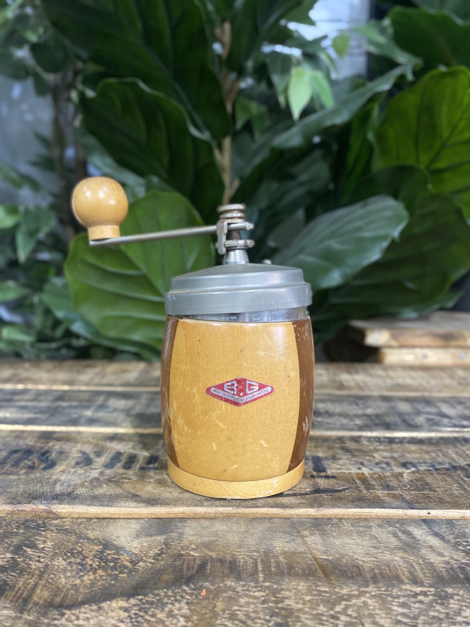 1920’s B & G Barrel Shaped Wooden Hand Coffee Grinder