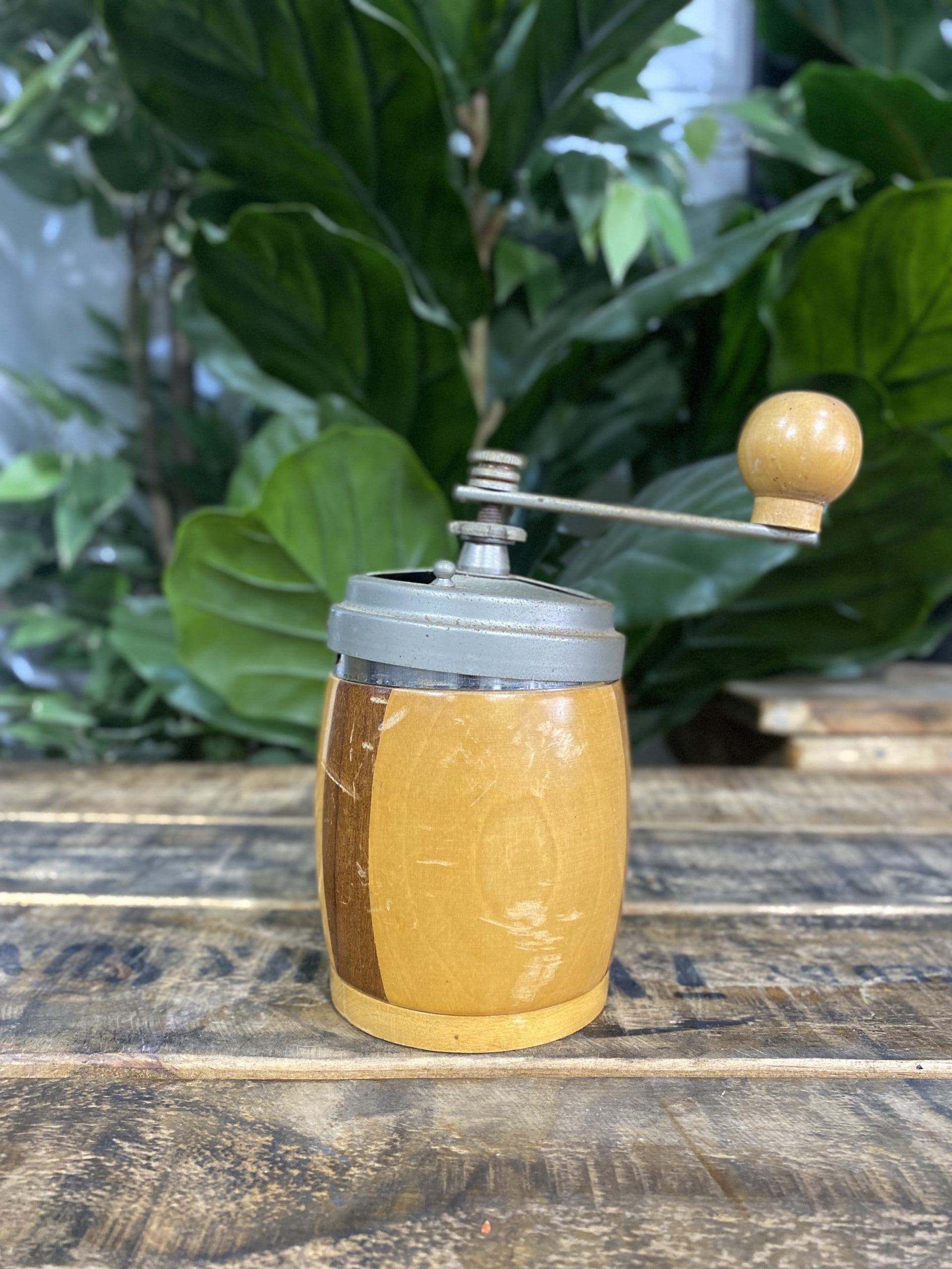 1920’s B & G Barrel Shaped Wooden Hand Coffee Grinder