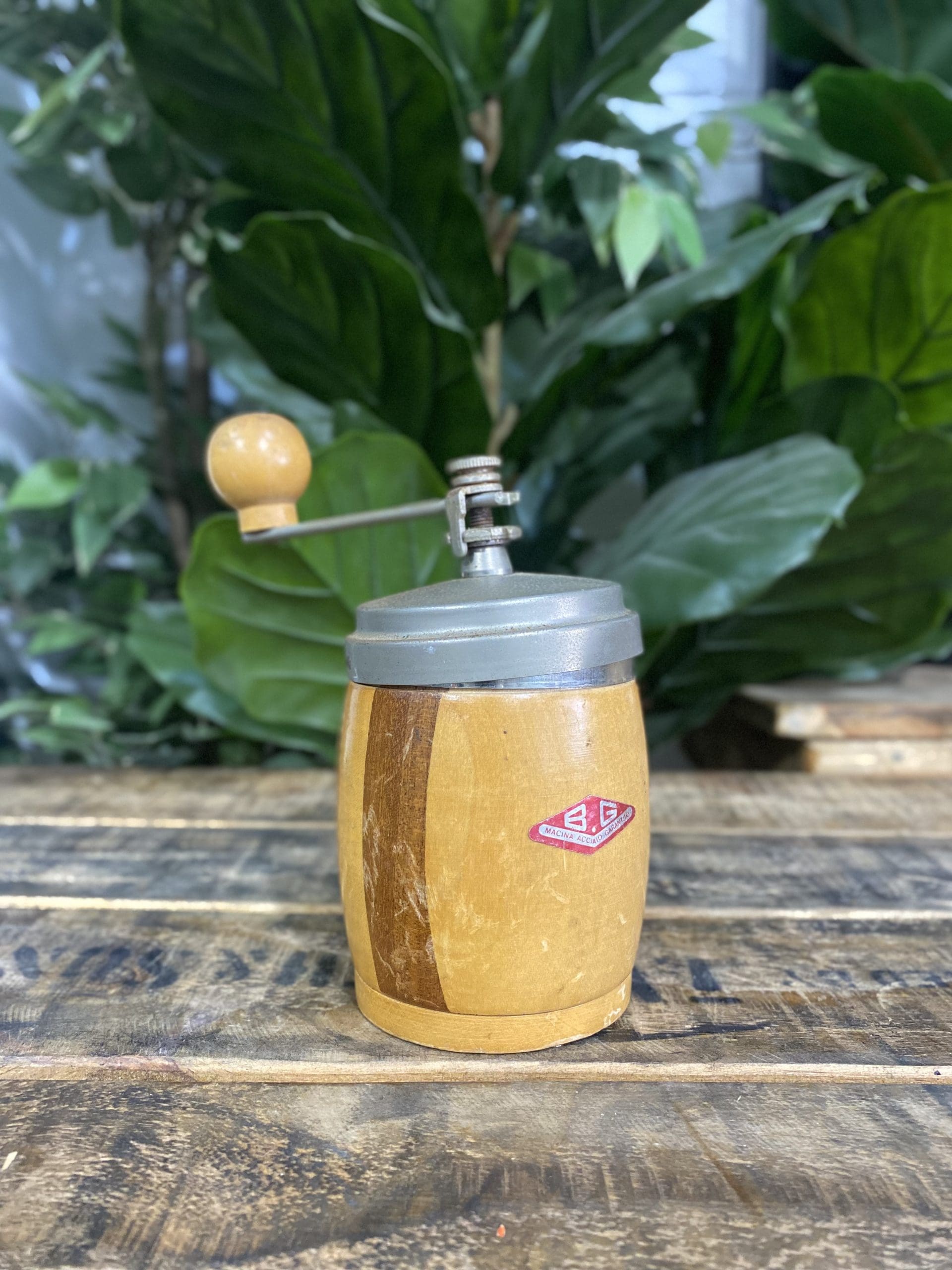 1920’s B & G Barrel Shaped Wooden Hand Coffee Grinder