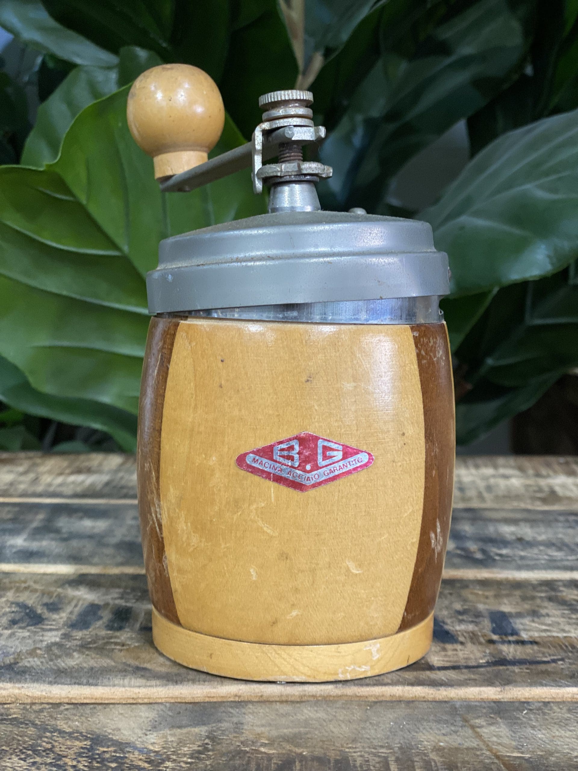 1920’s B & G Barrel Shaped Wooden Hand Coffee Grinder