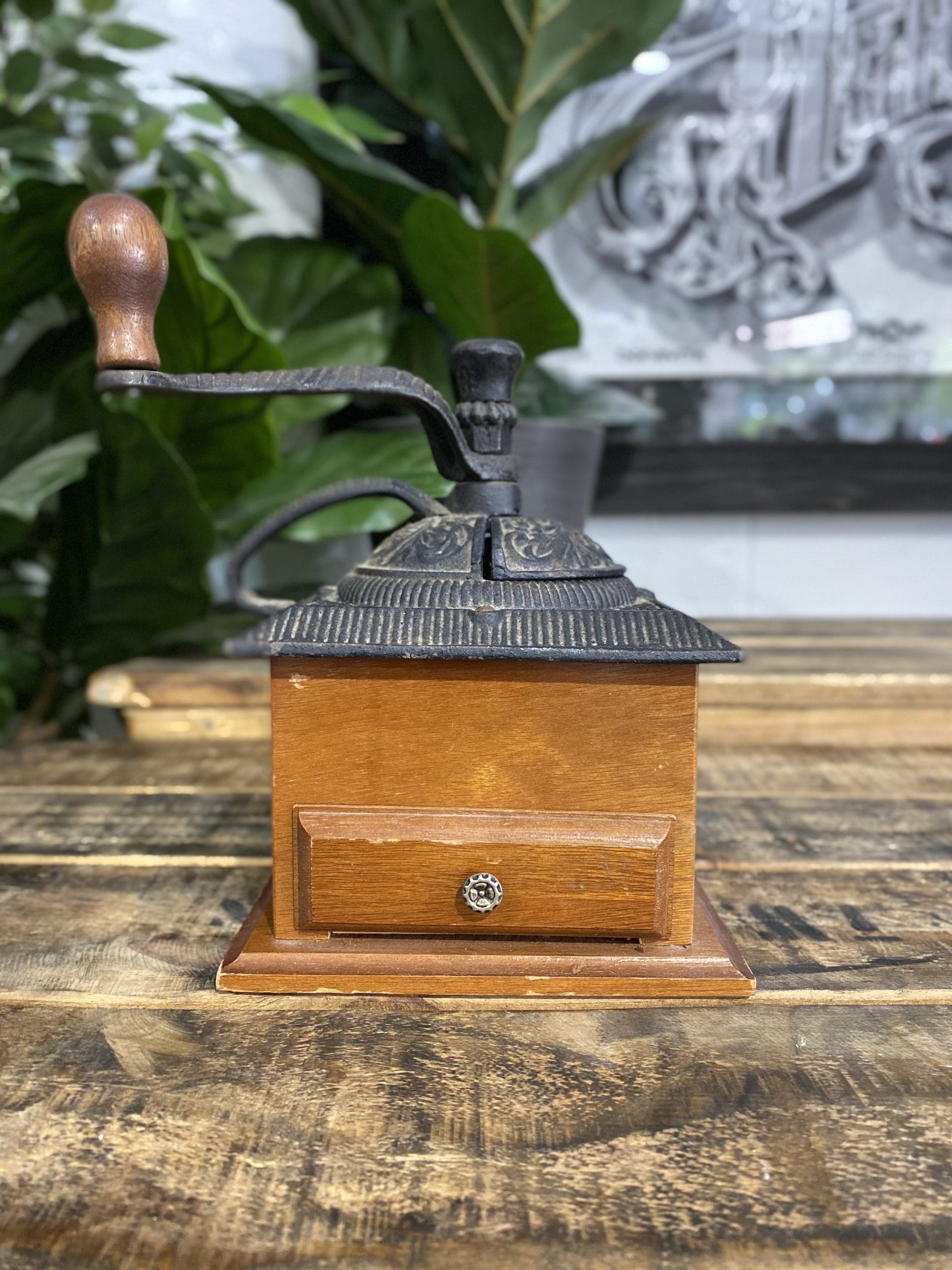 #65 Cast Iron Wooden Box Hand Coffee Grinder