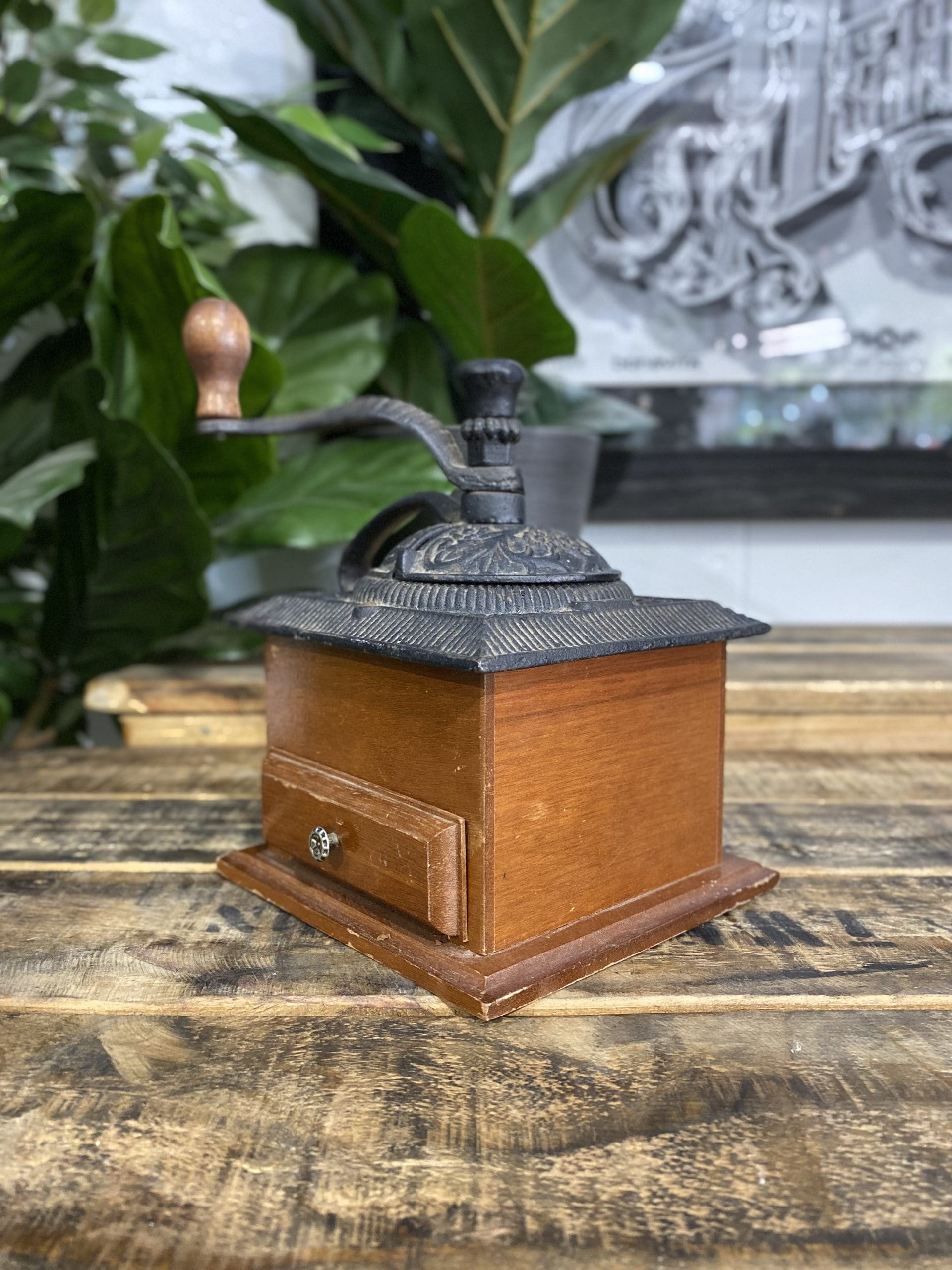 #65 Cast Iron Wooden Box Hand Coffee Grinder