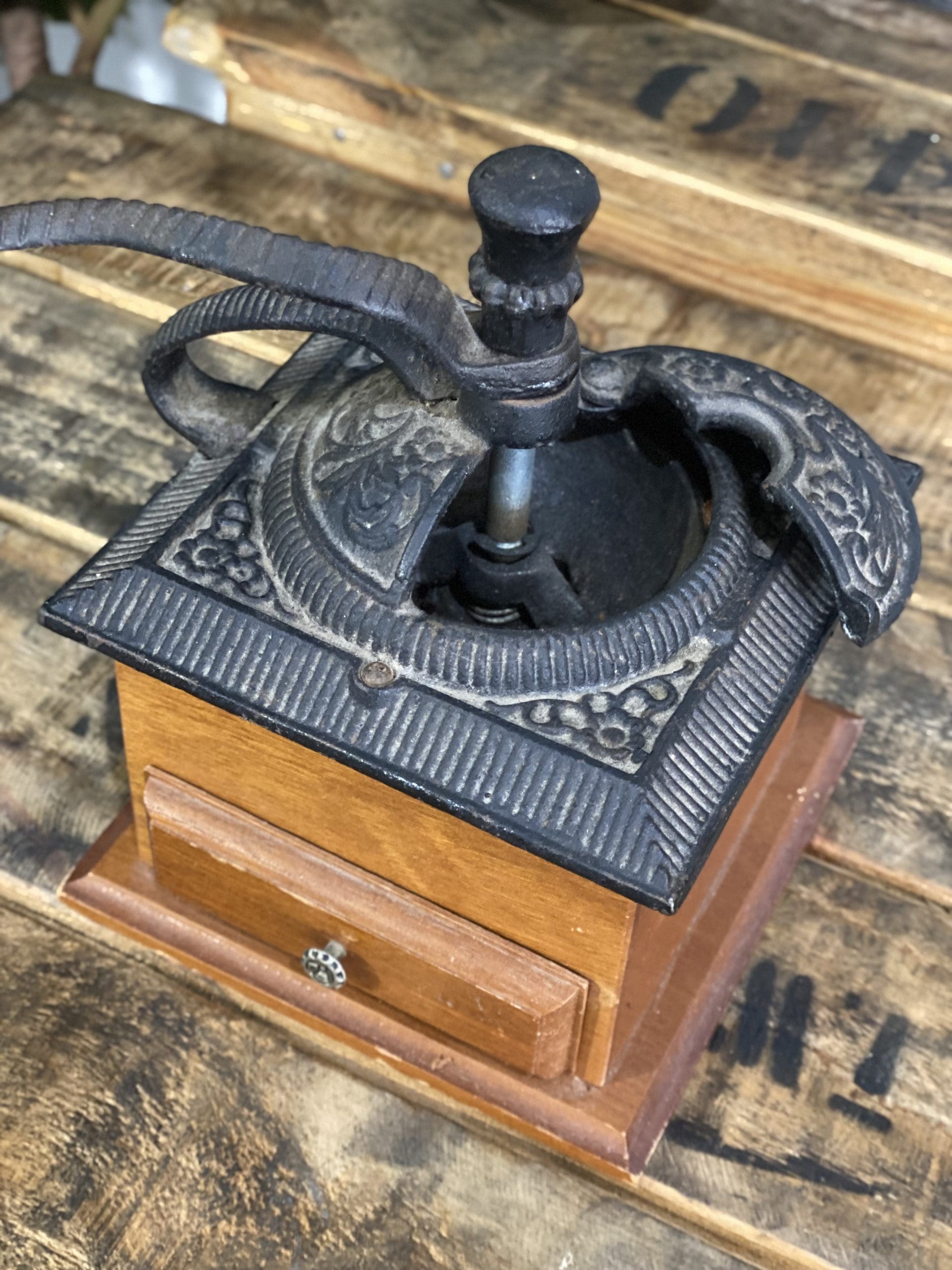 #65 Cast Iron Wooden Box Hand Coffee Grinder