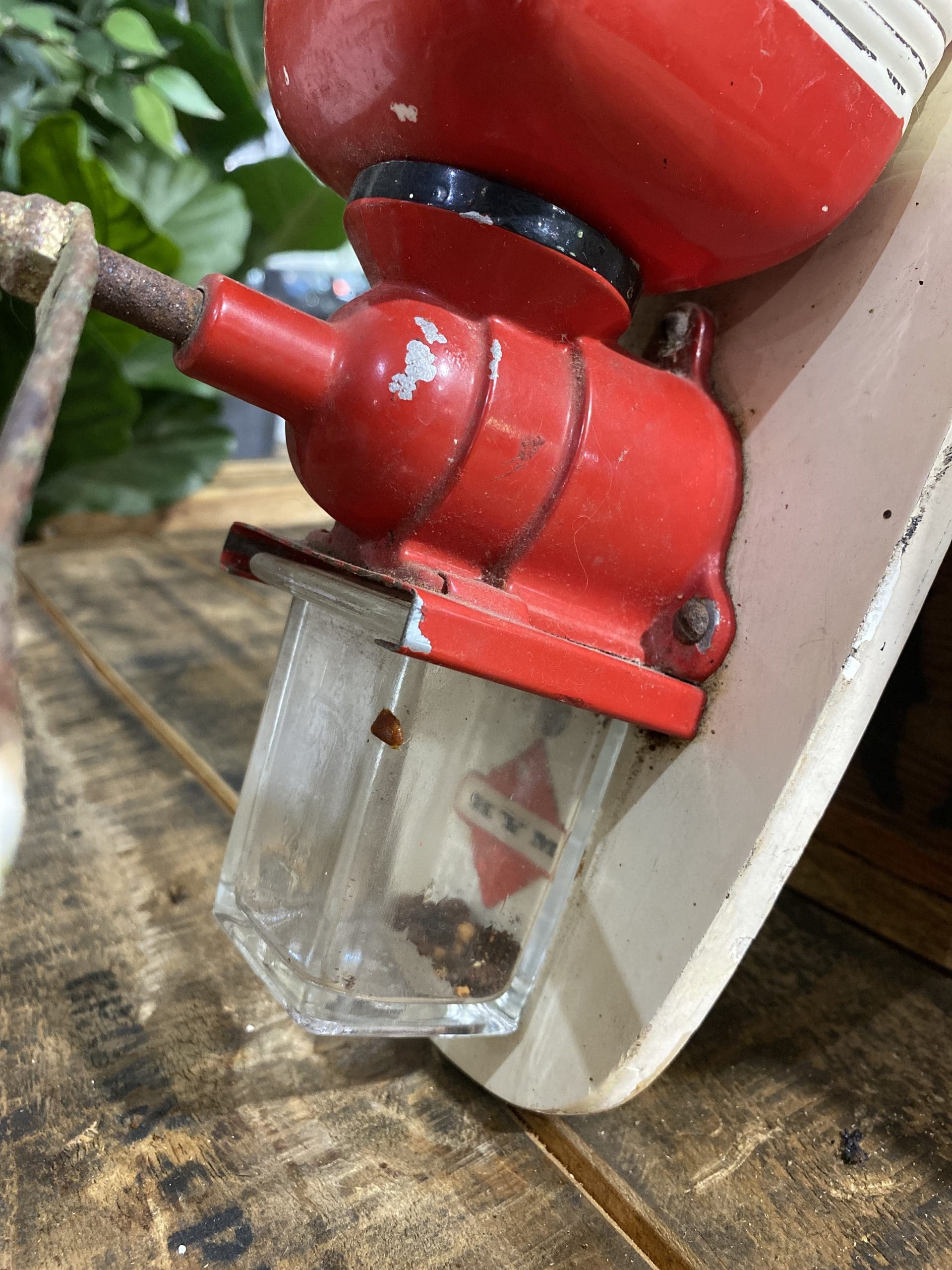 #99 1940’s Wall Mounted German Hand Grinder & Glass Grinds Collector