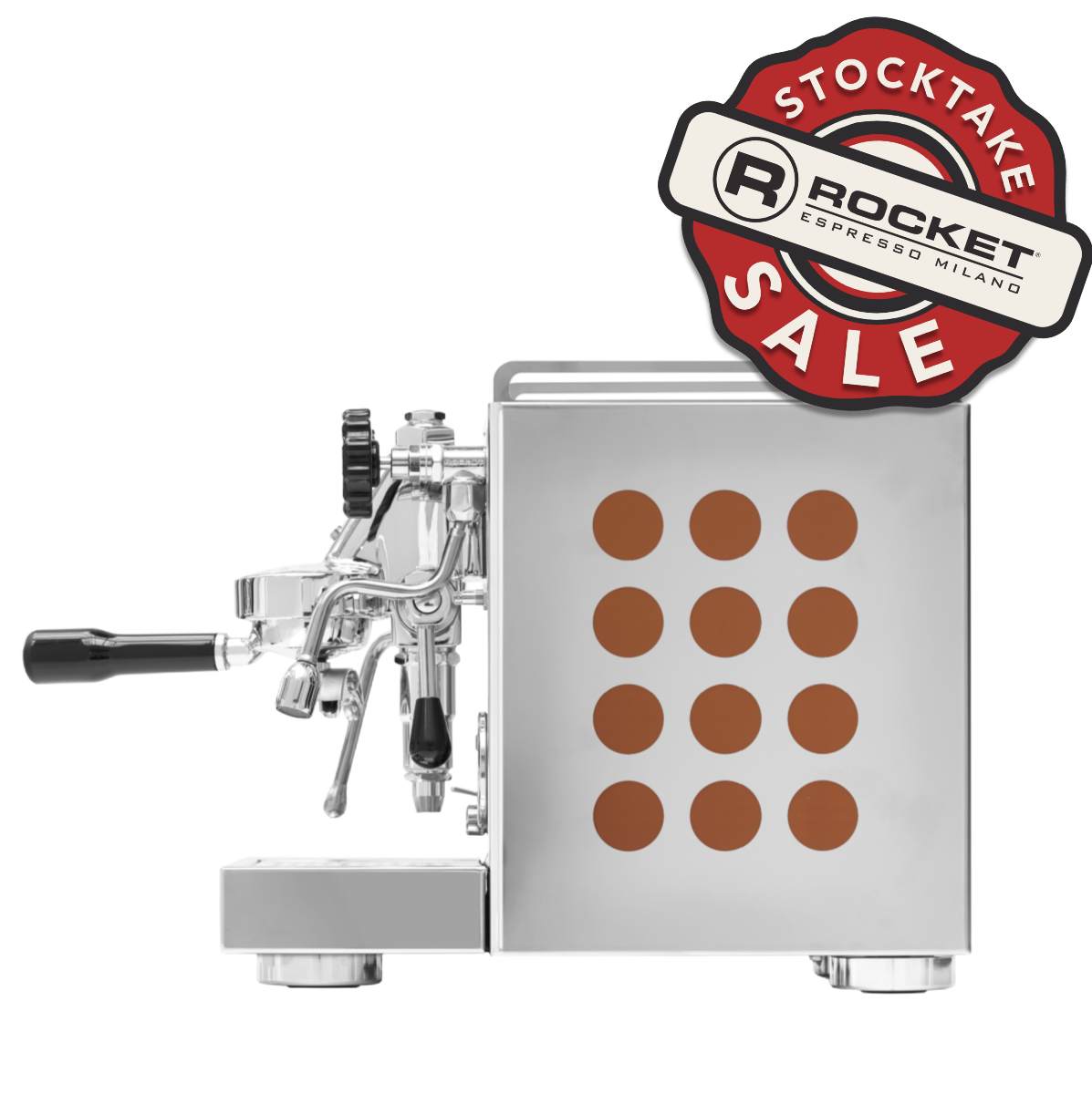 Rocket Appartamento 1 Group Coffee Machine - New with polished stainless steel finish and copper accents
