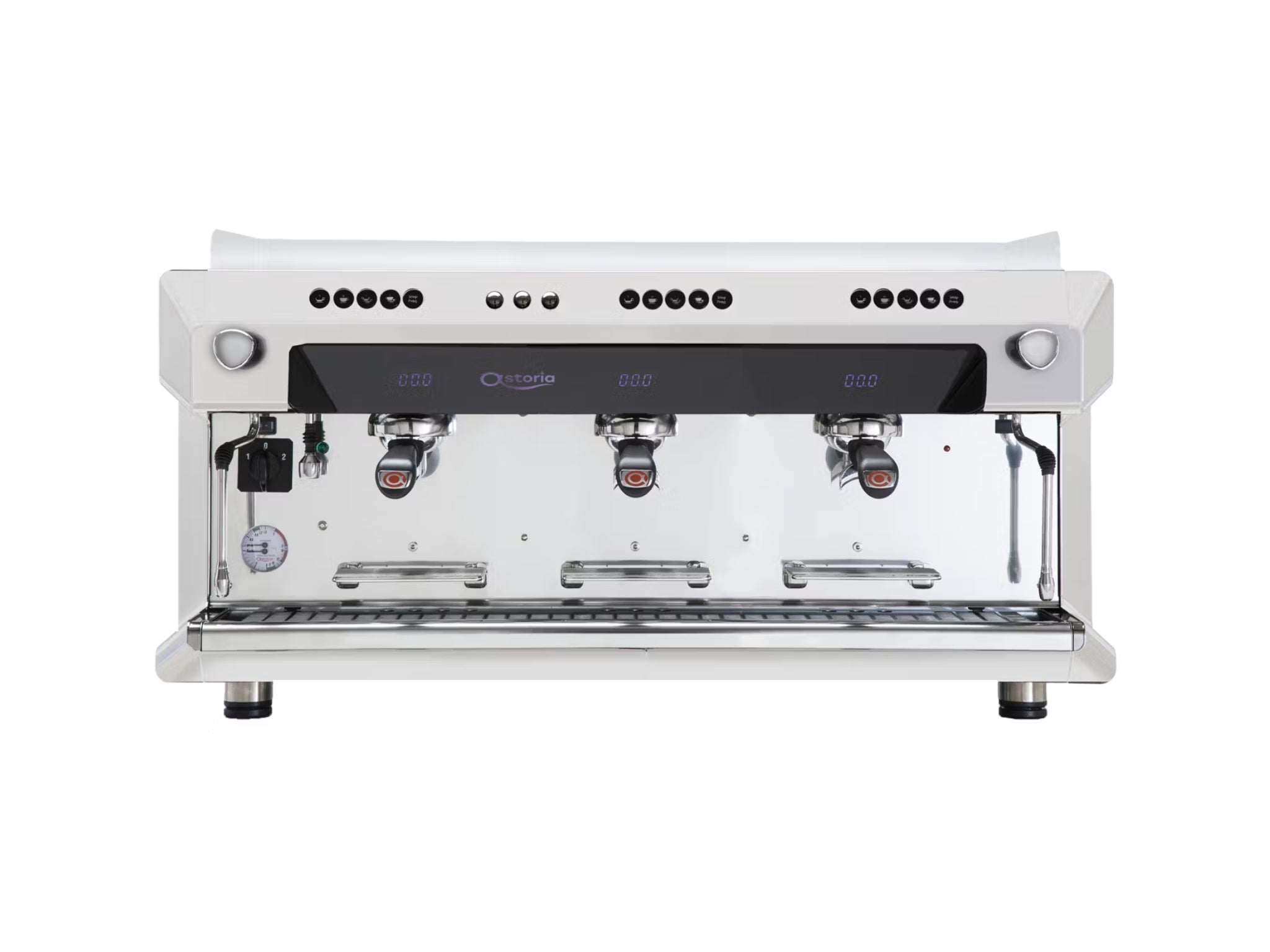 Astoria Core 200 3 group machine in white with a white background. The image is taken from the front of the machine.