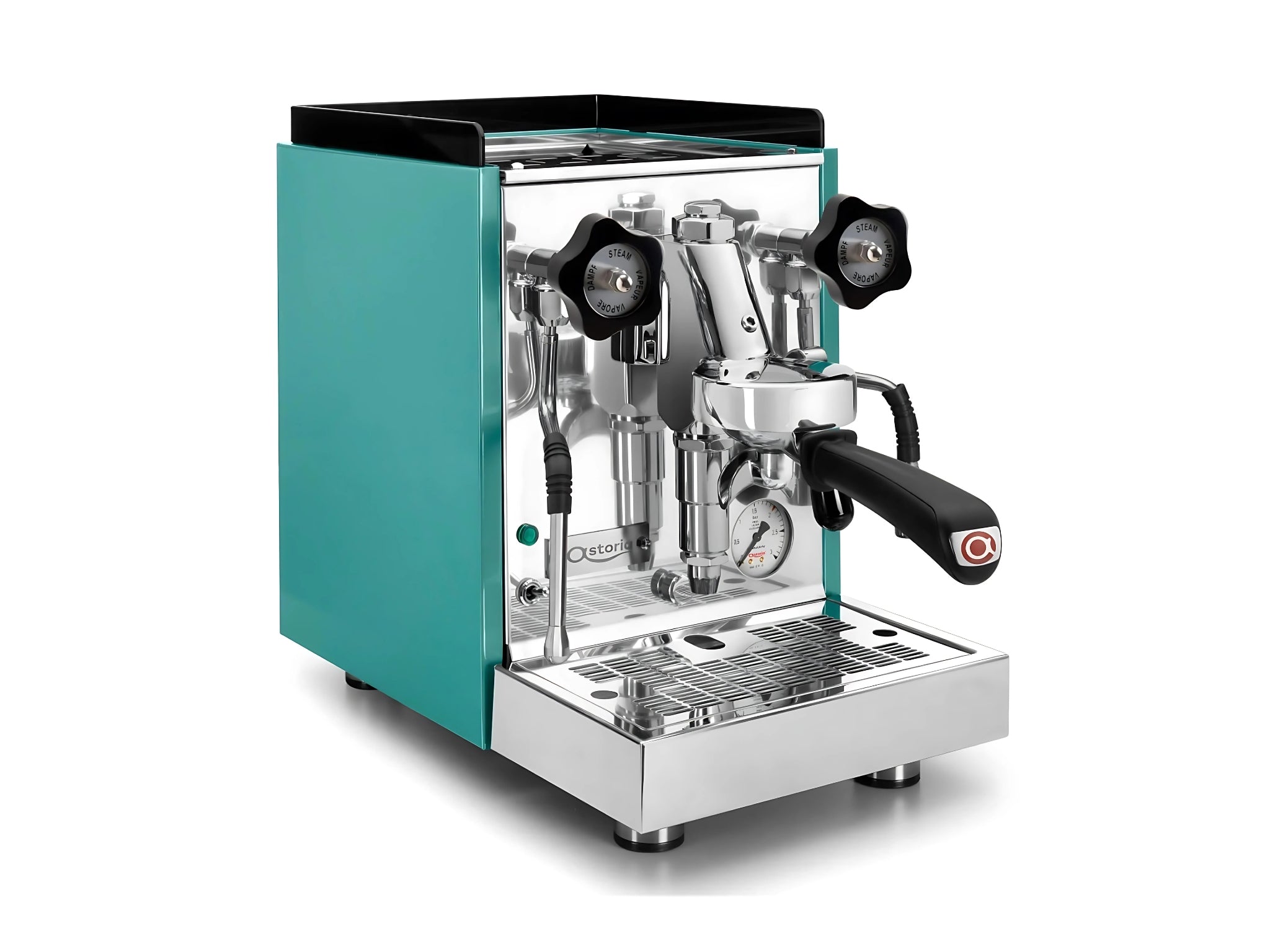 Astoria Loft 1 Group Machine in light blue on a white background. The machine is photographed on an angle facing the right