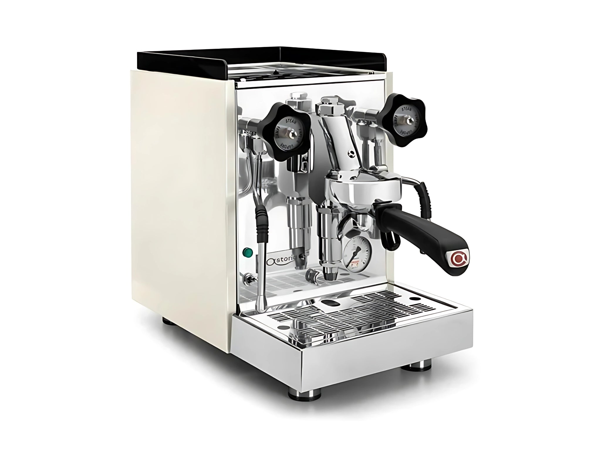 Astoria Loft 1 Group White Espresso Coffee Machine on a white background. The machine is on an angle facing right