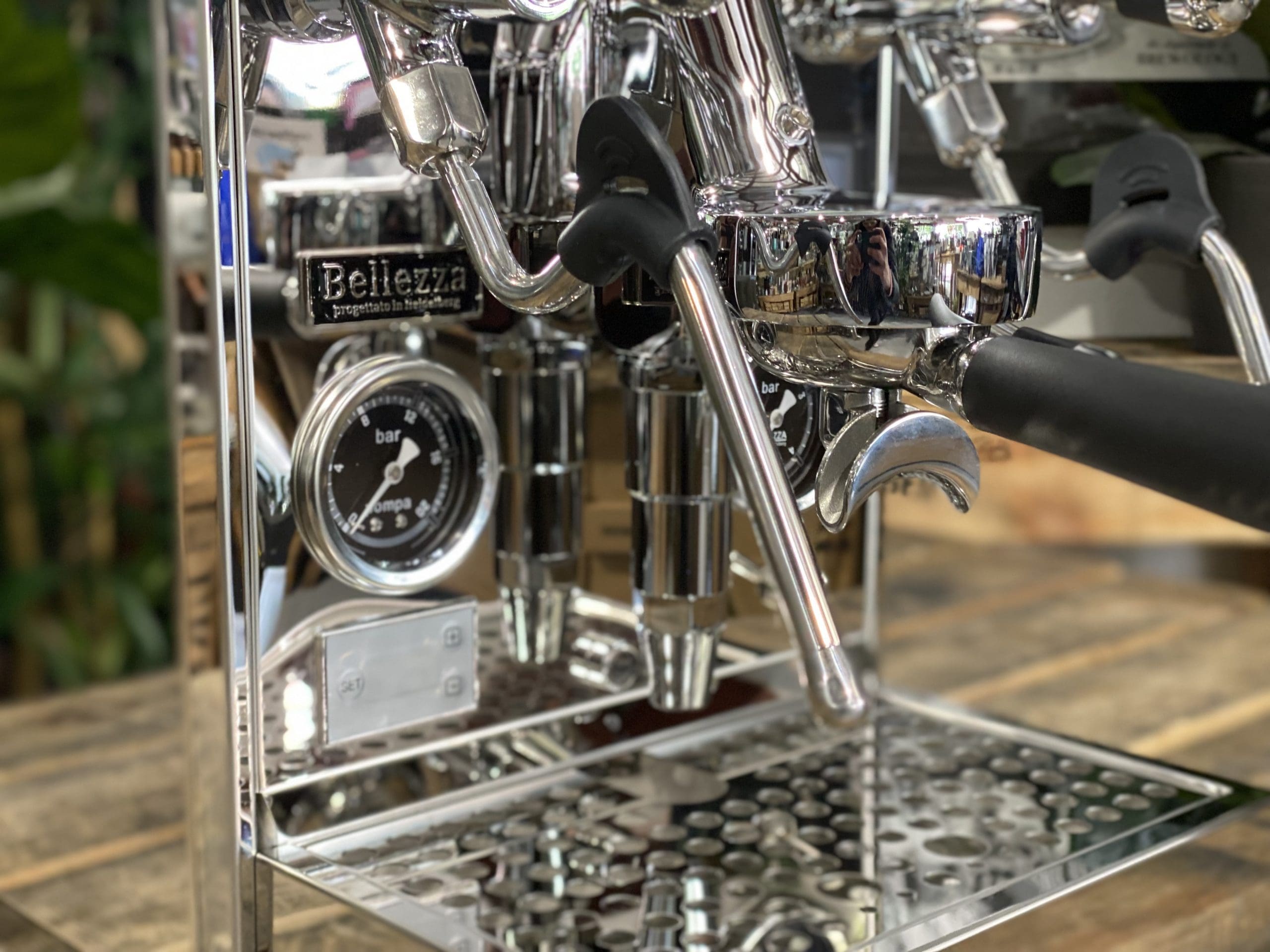 Bellezza Gulia Lever 1 Group Stainless Espresso Machine - New close-up view of features and design.
