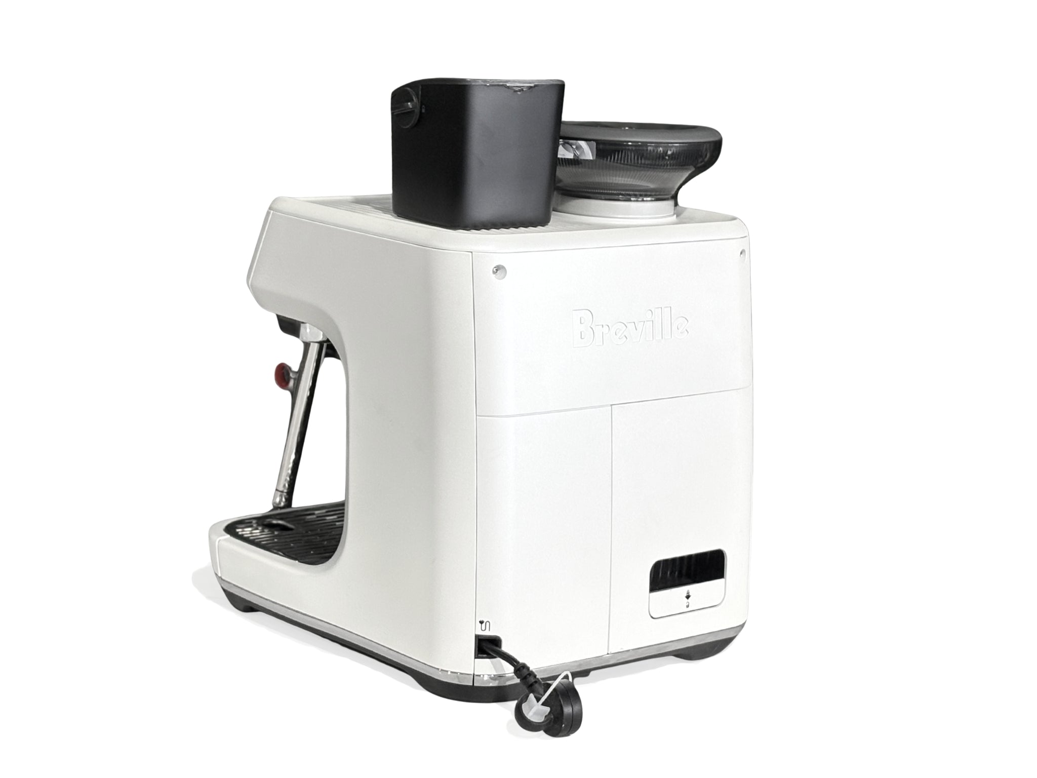 reville Oracle Jet 1 Group Coffee Machine White - New, angled rear view on a white background, highlighting the water reservoir, white body, and espresso coffee machine design.