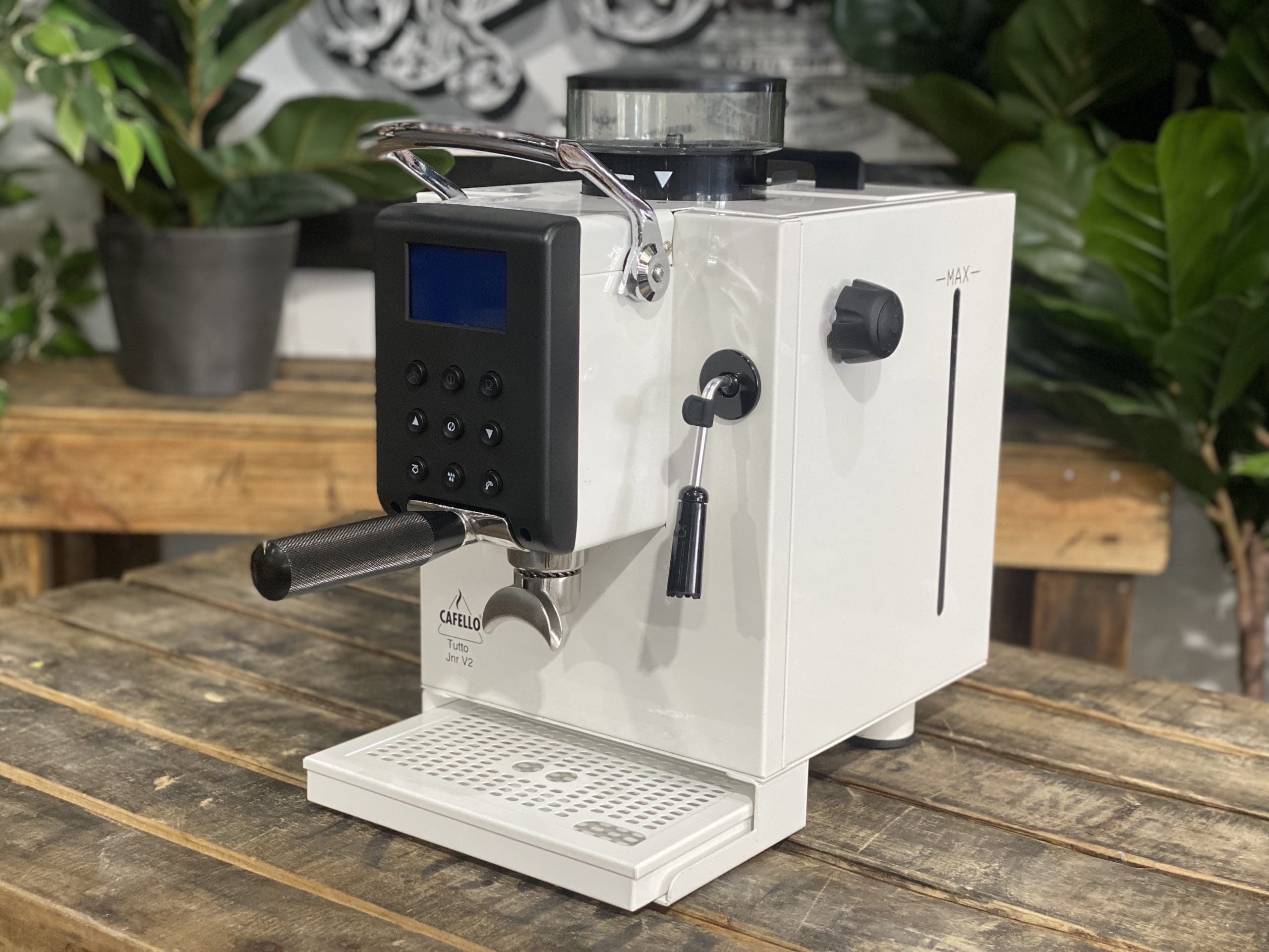 Cafello Tutto Junior V2 Espresso Machine White - New with steam wand and conical burr grinder.