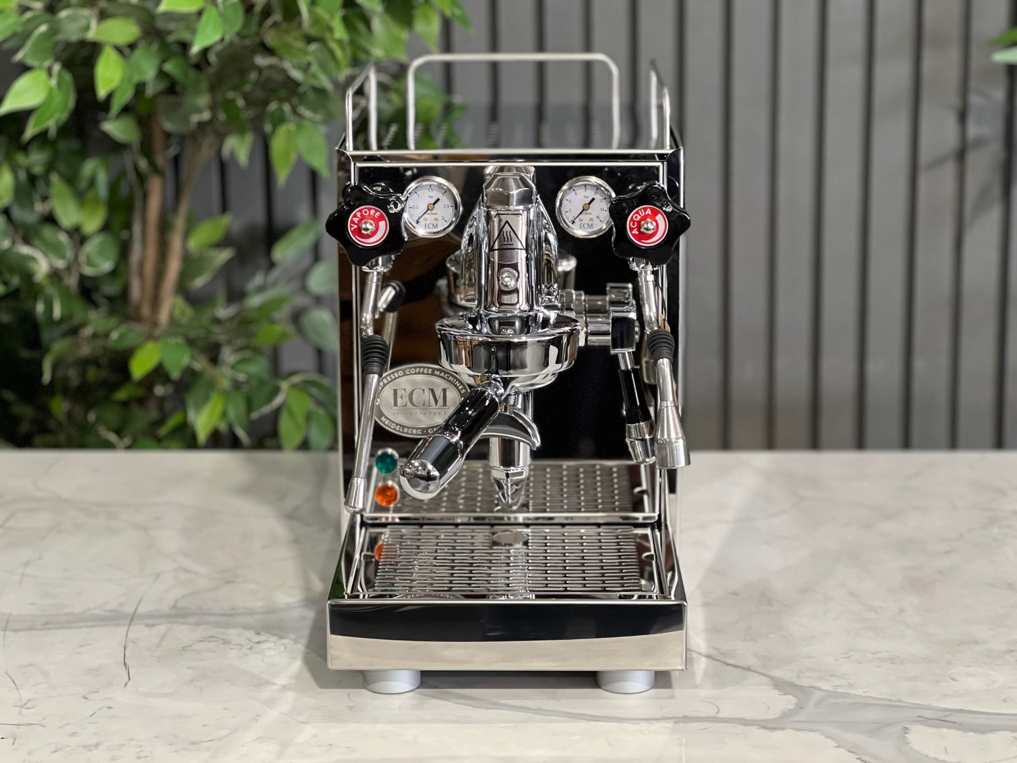 ECM Mechanika VI Slim 1 Group Coffee Machine Stainless showcasing its sleek design and features on a modern countertop.