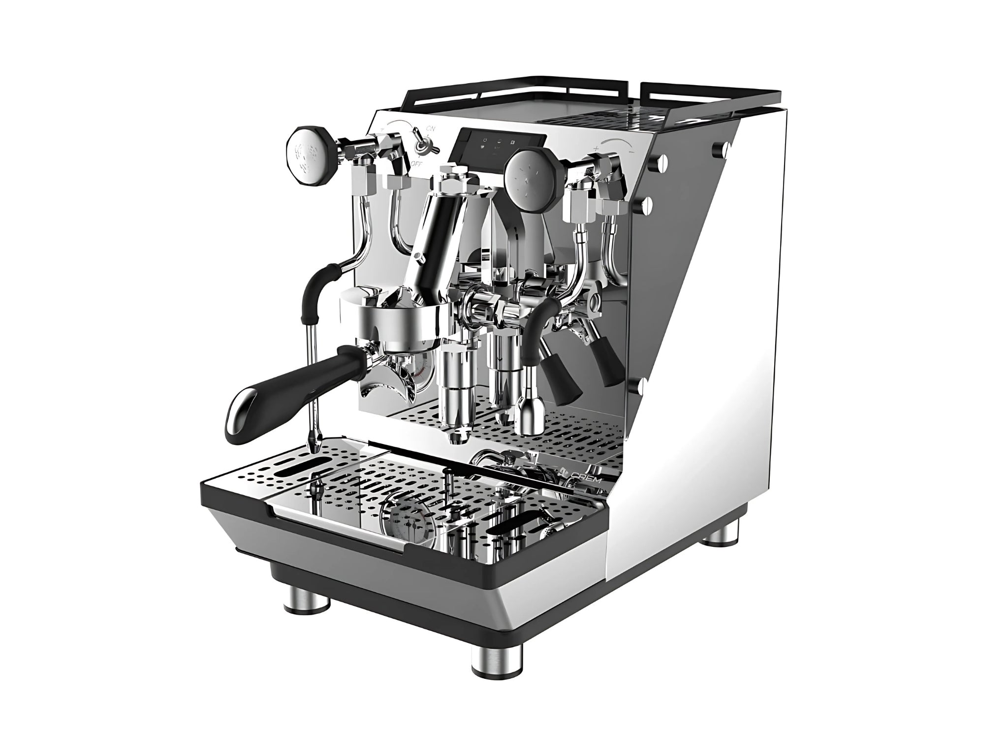 Expobar Crem One Single Boiler 1 Group Coffee Machine Stainless – New espresso machine shown on an angle, highlighting the E61 group head, cool touch steam wand, and stainless steel body on a clean white background.