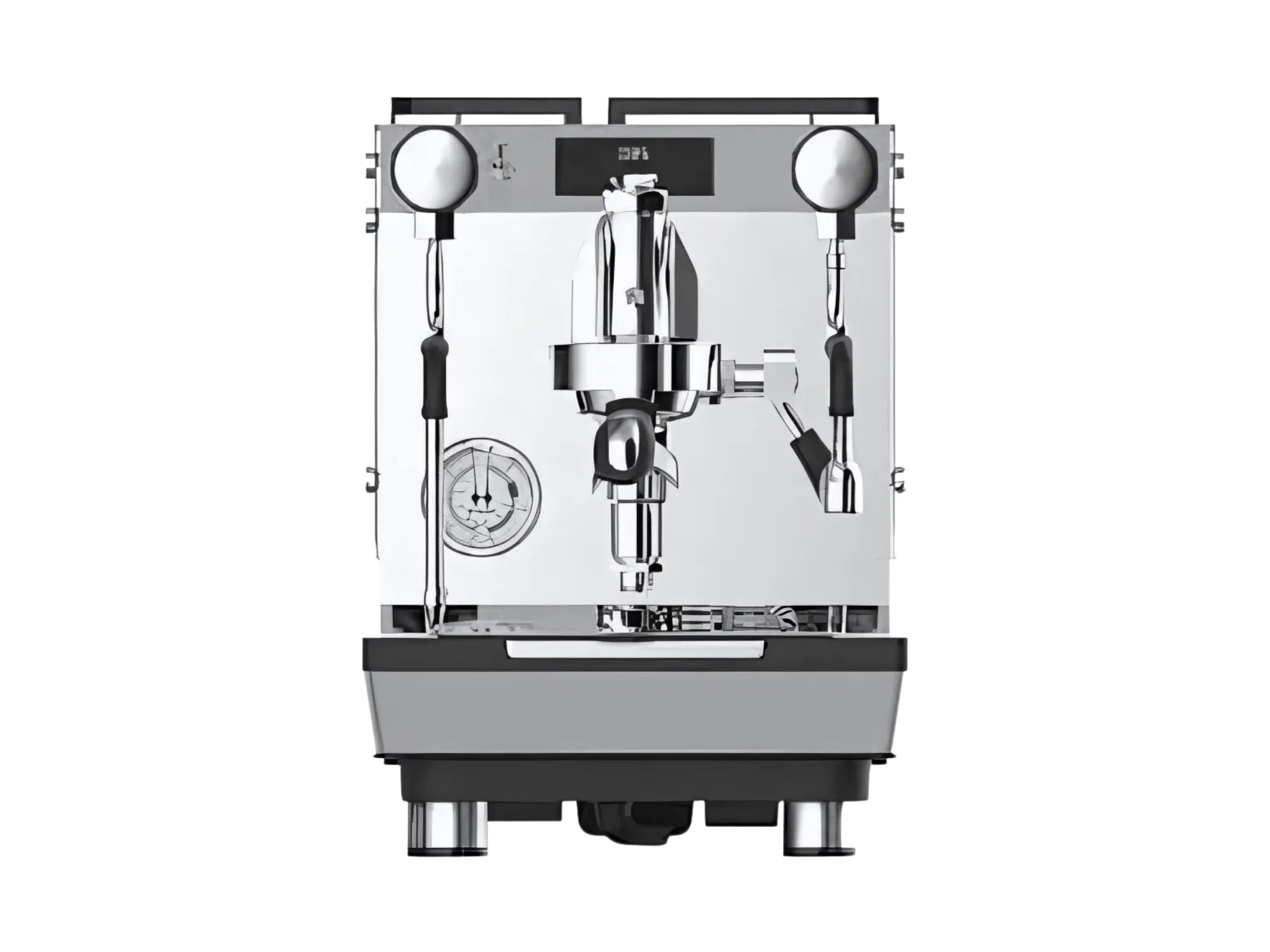 Expobar Crem One Single Boiler 1 Group Coffee Machine Stainless – New espresso machine captured front-on, showcasing the manual lever, LED temperature display, and compact footprint with a polished stainless steel finish.