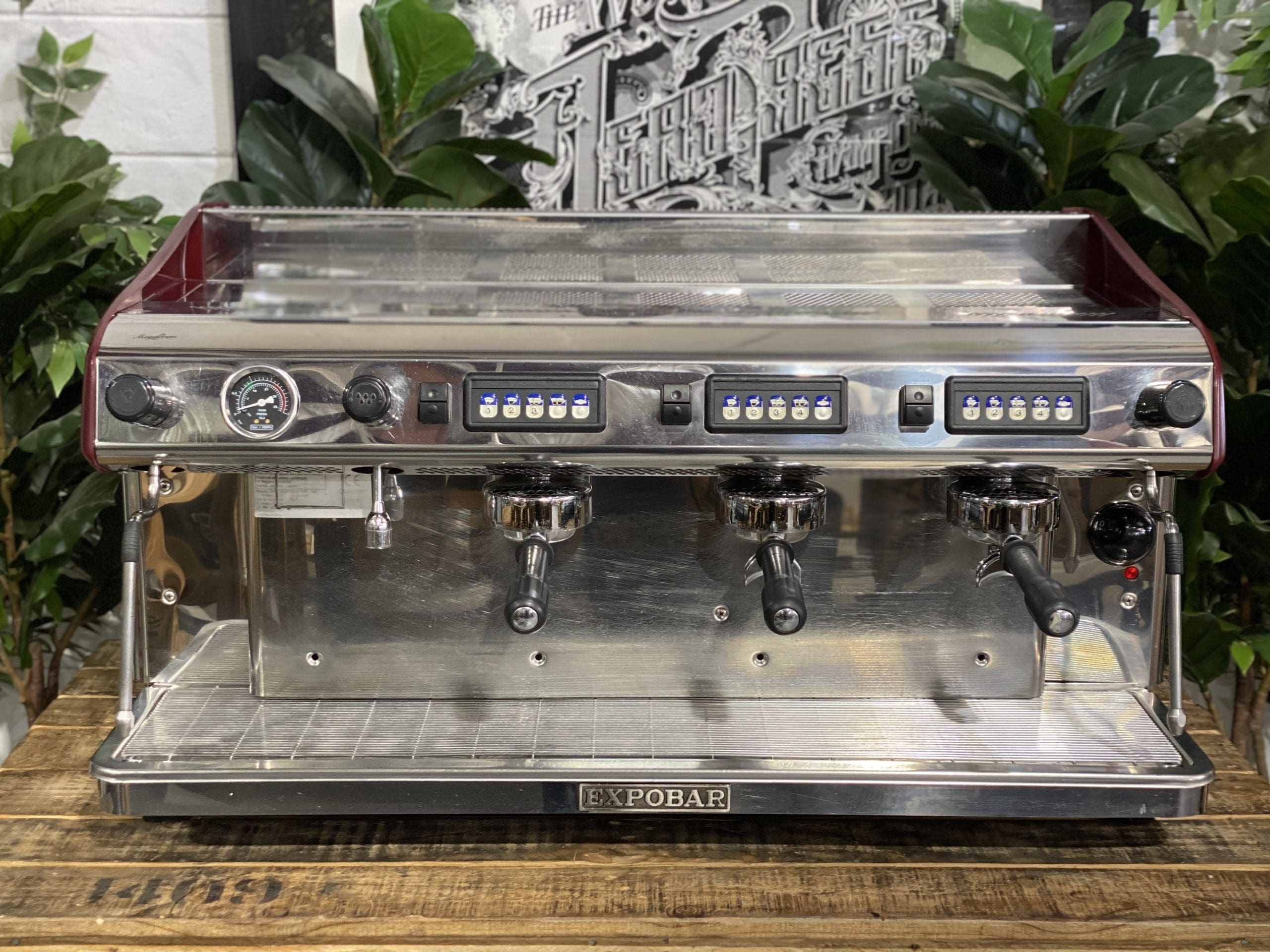 Expobar MegaCrem High Cup 3 Group Stainless & Red Espresso Coffee Machine - Used