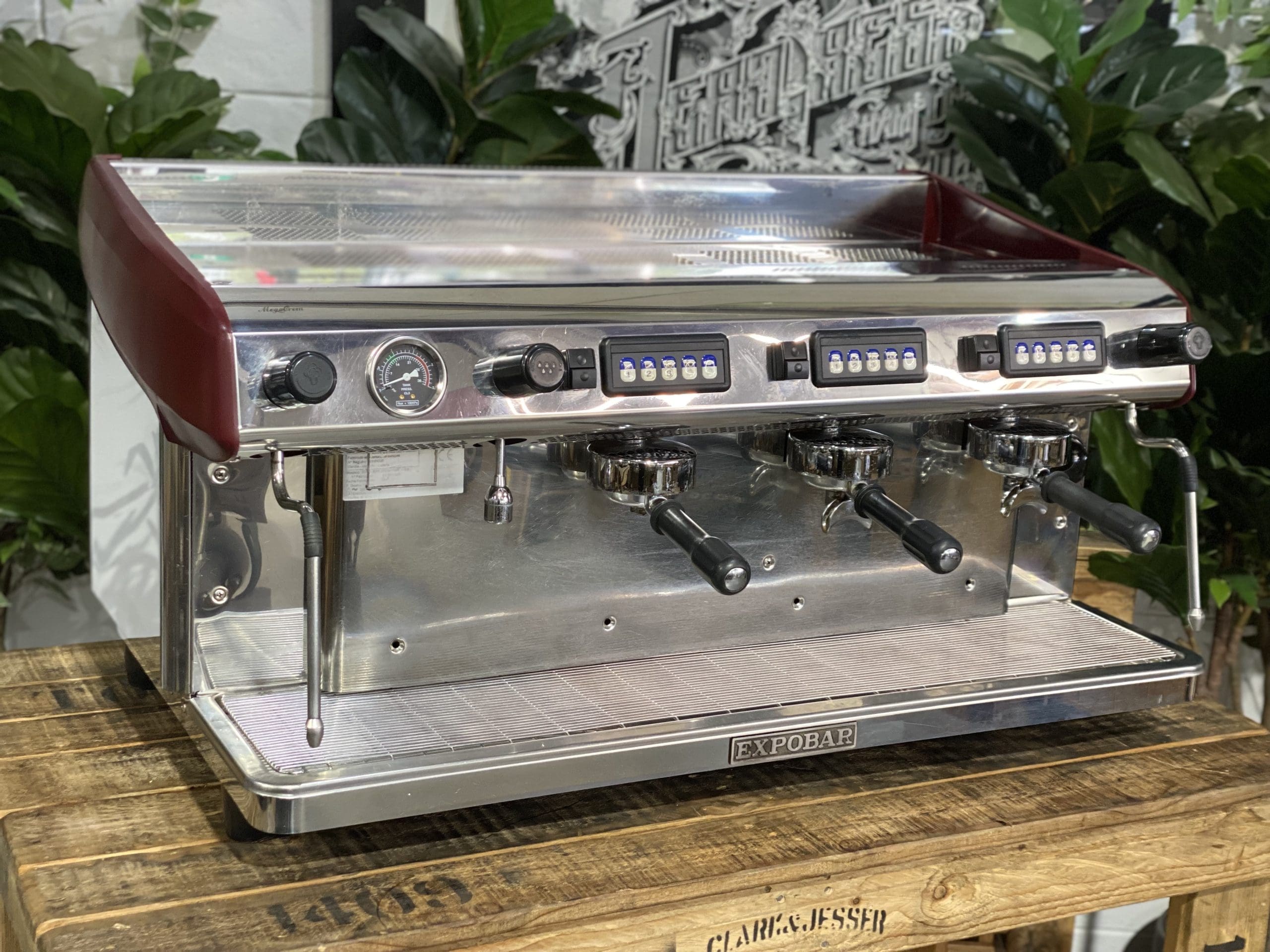 Expobar MegaCrem High Cup 3 Group Stainless & Red Espresso Coffee Machine - Used
