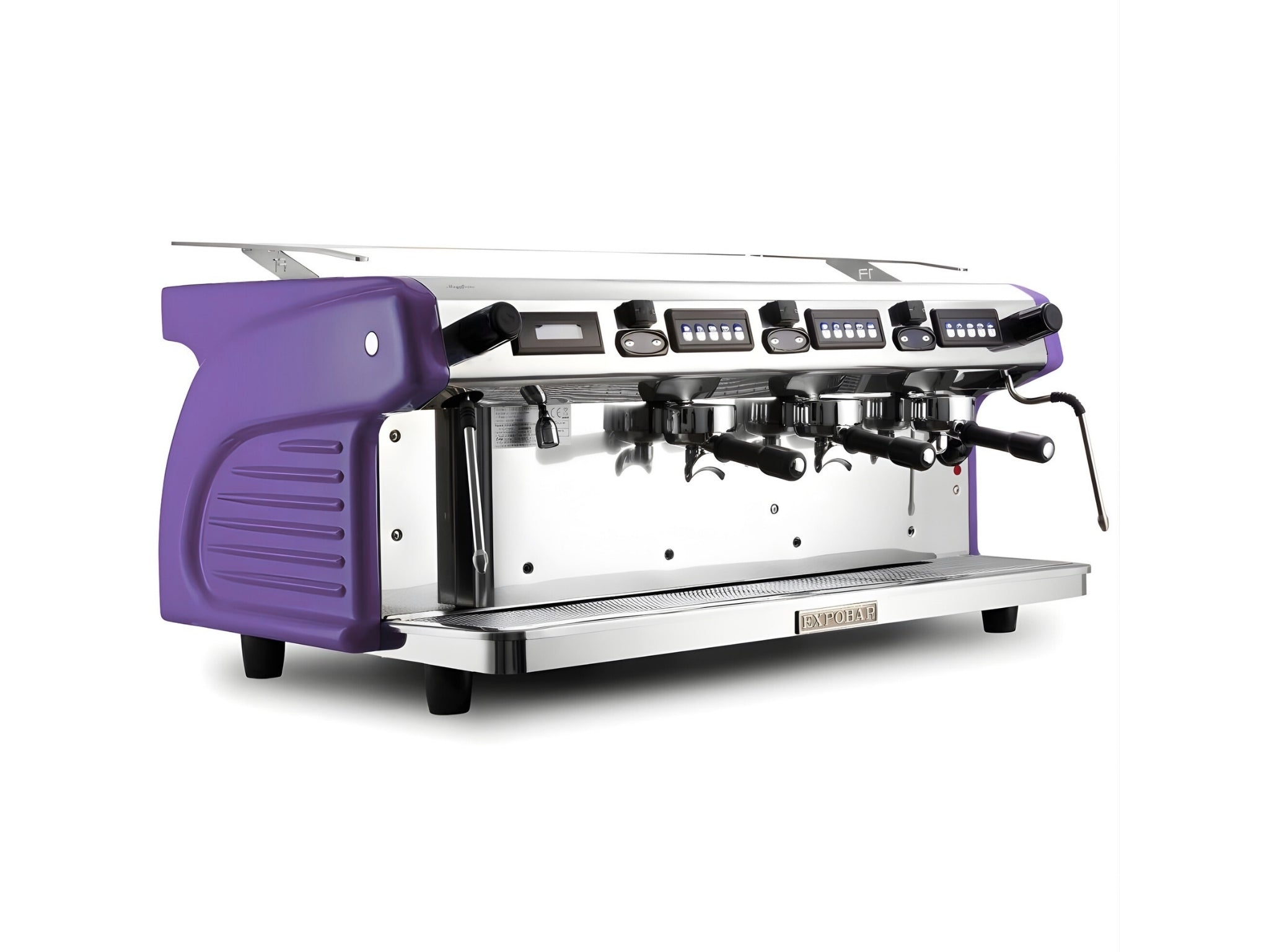 Expobar Ruggero Classic V2.0 3 Group Espresso Coffee Machine Purple – New, angled back view on a white background, showing the fibreglass body of the espresso coffee machine.