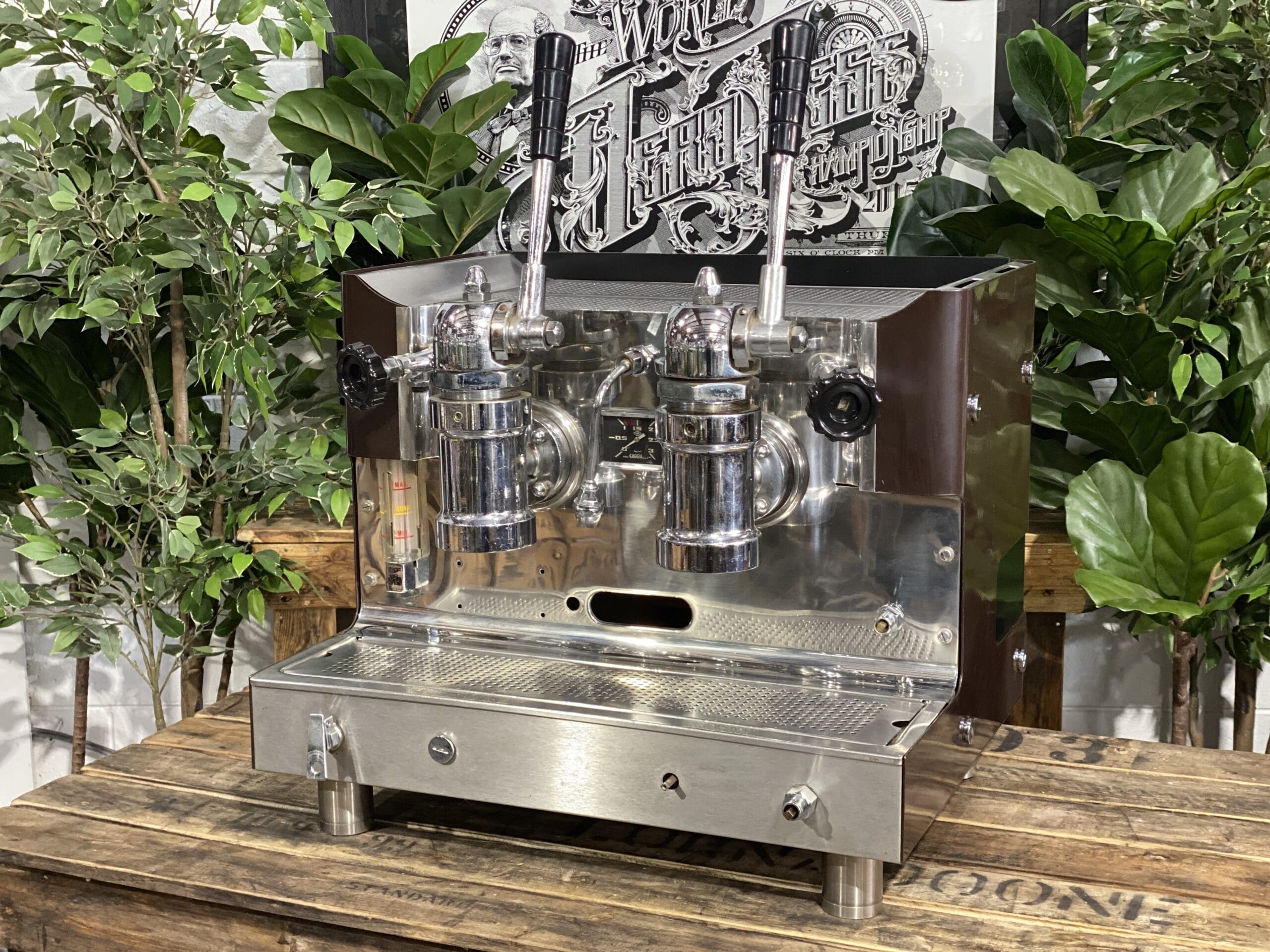Gaggia Tell Lever 1979 2 Group Brown Espresso Machine