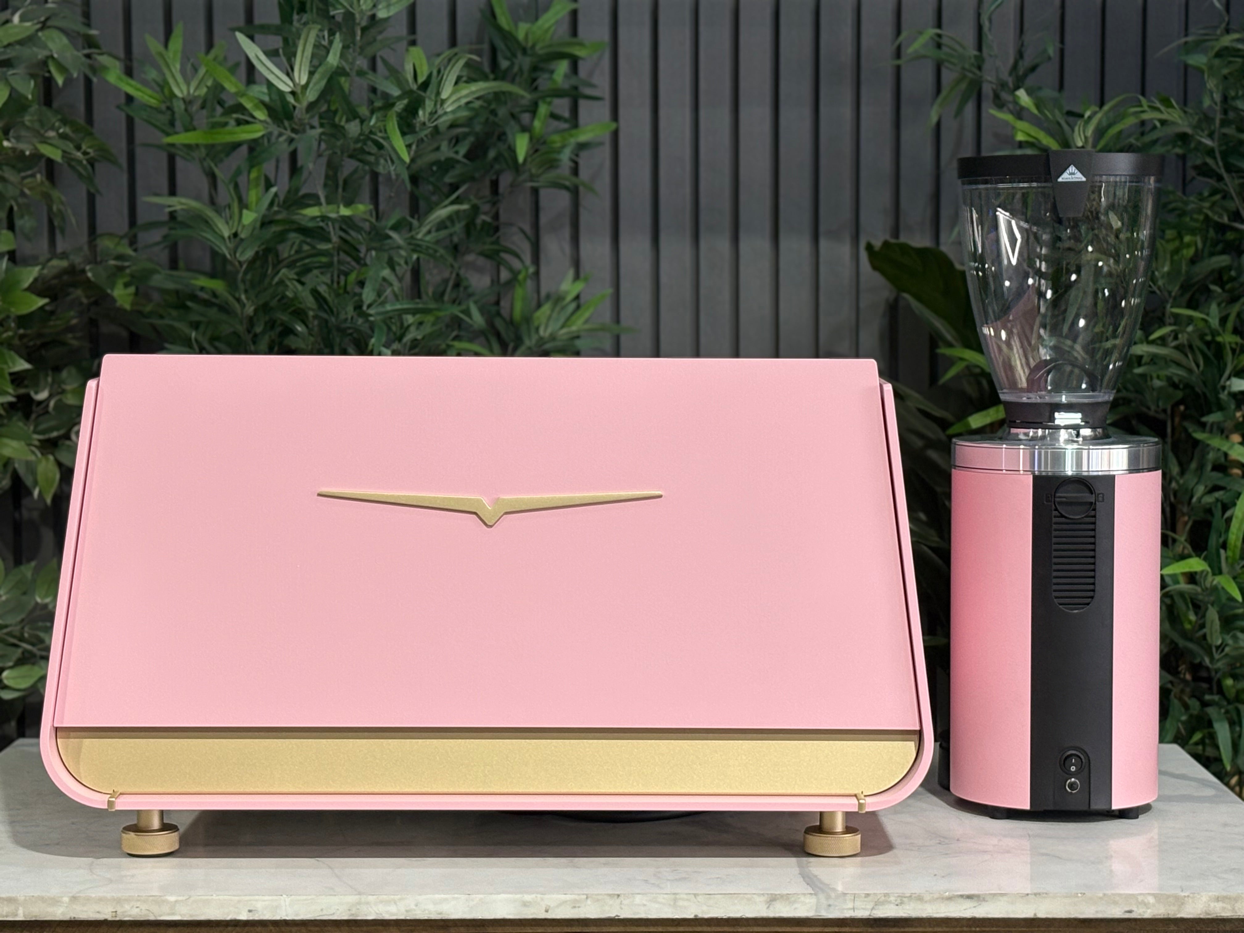 Victoria Arduino Eagle One 2 Group Coffee Machine Custom Pink & Gold with Mahlkönig E65 GBS Grinder
