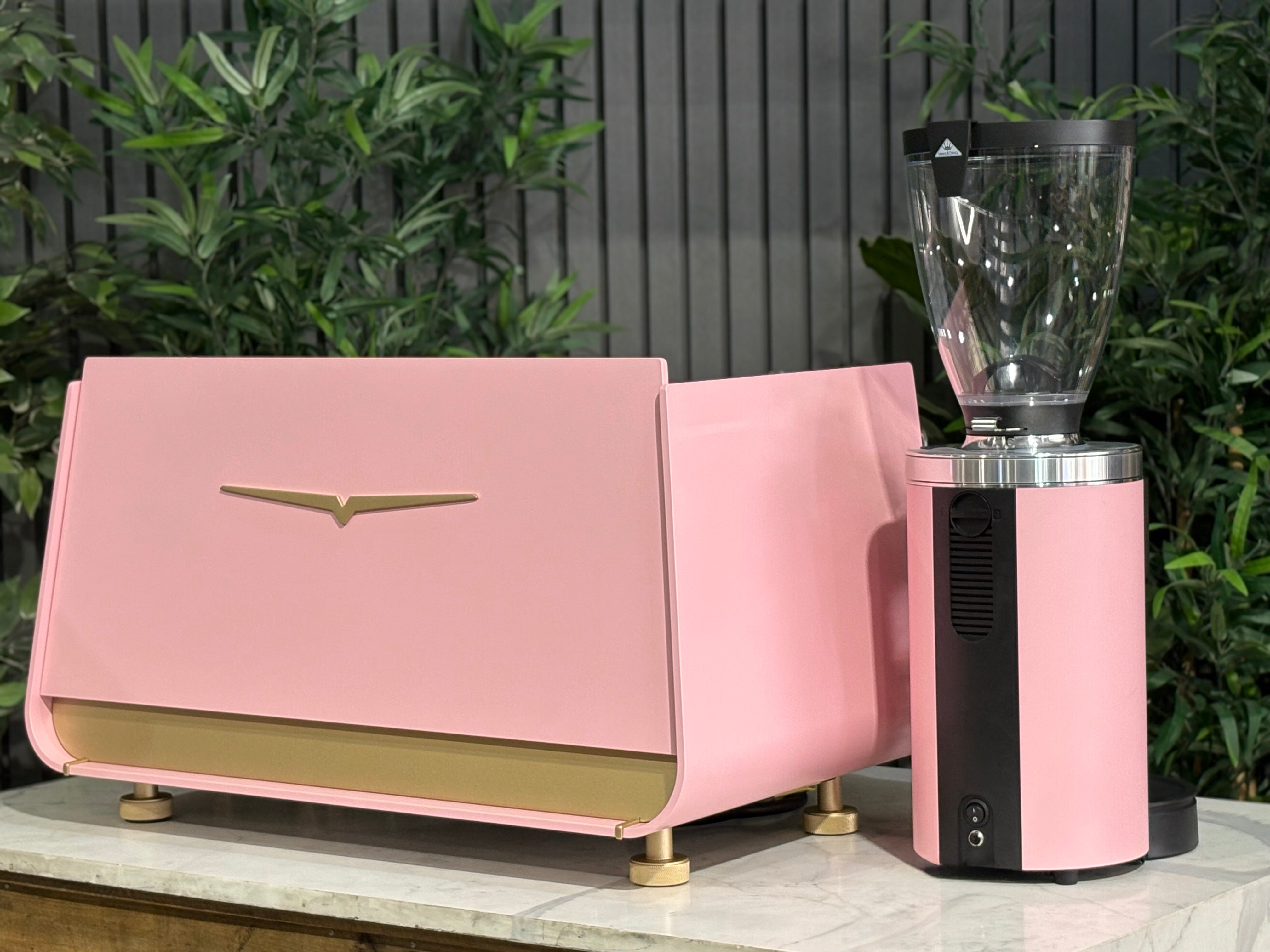 Victoria Arduino Eagle One 2 Group Coffee Machine Custom Pink & Gold with Mahlkönig E65 GBS Grinder