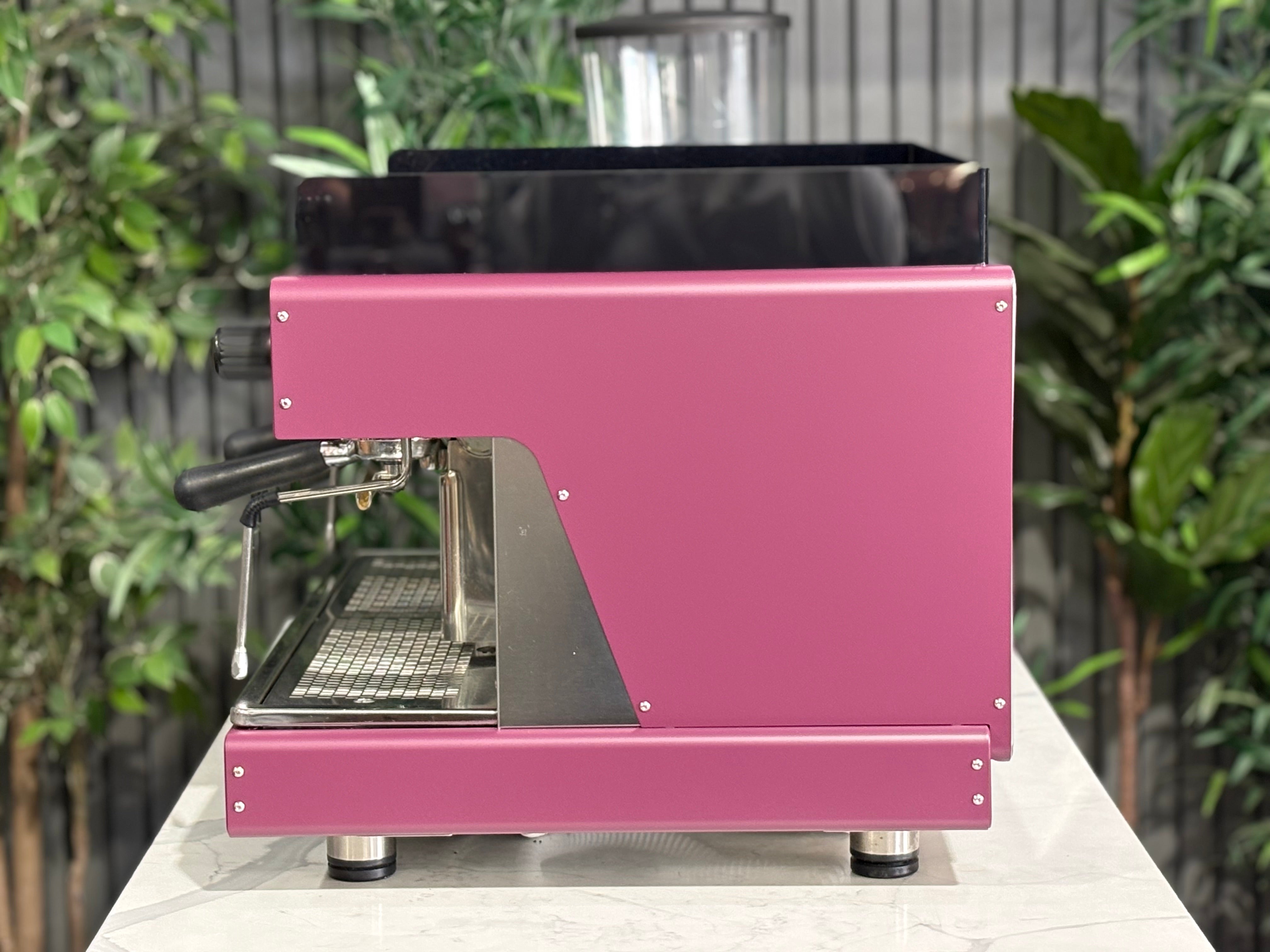 Wega Pegaso EVD 2 Group Coffee Machine & Mazzer Major Electronic Grinder in deep pink finish