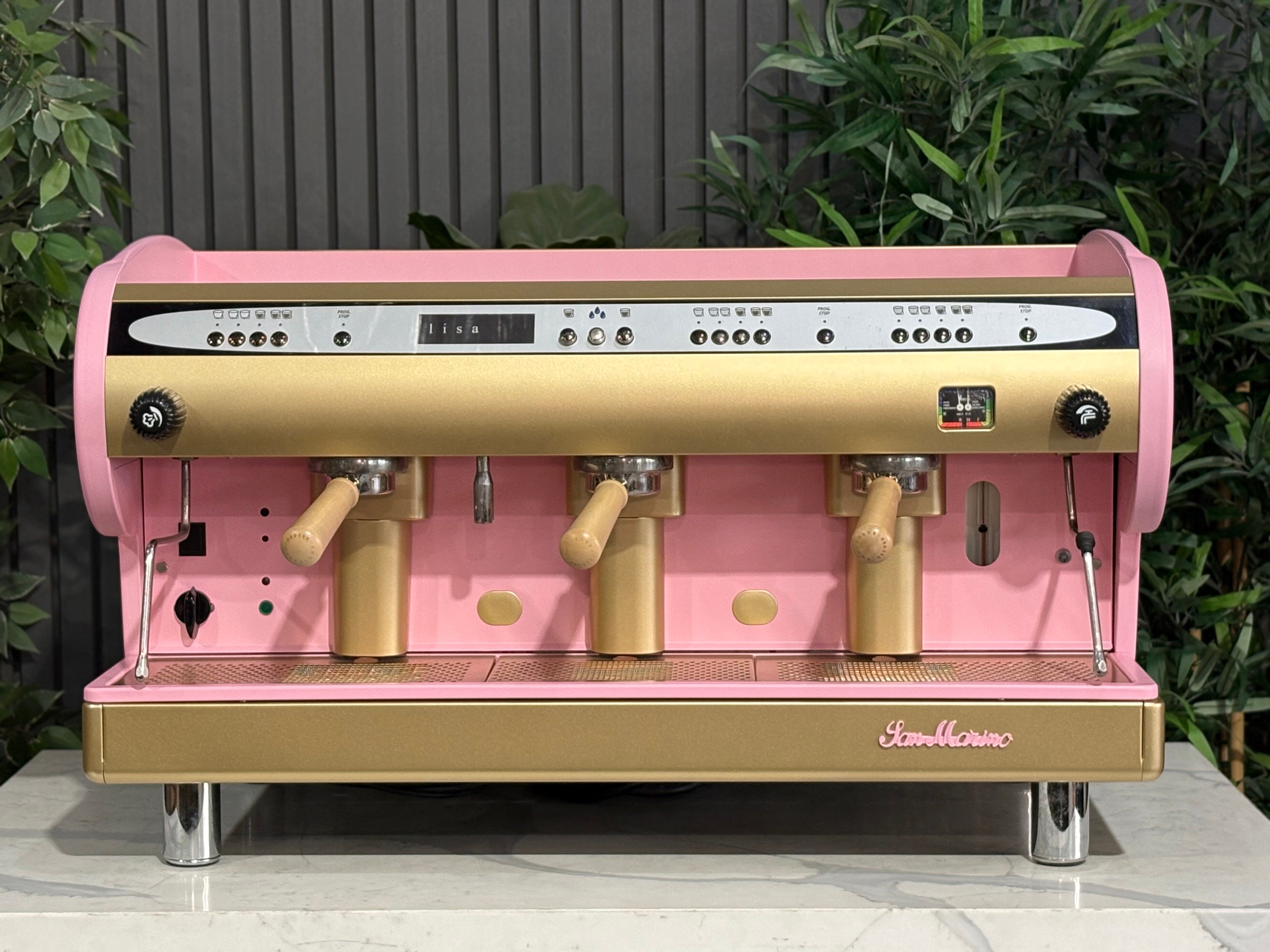 San Marino Lisa 3 Group Coffee Machine Pink, Gold & Timber