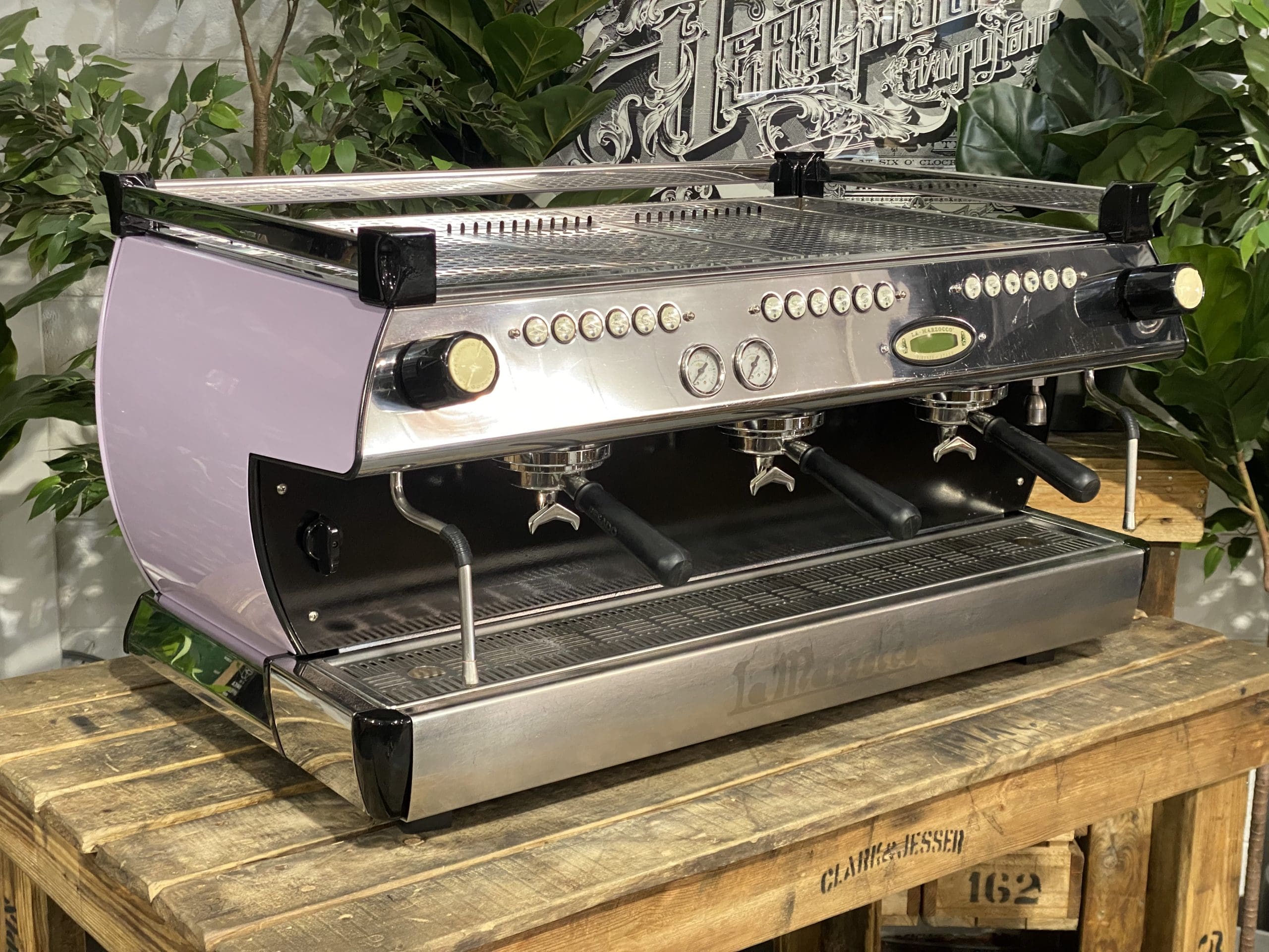La Marzocco GB5 3 Group Violet & Black Splashback - Used