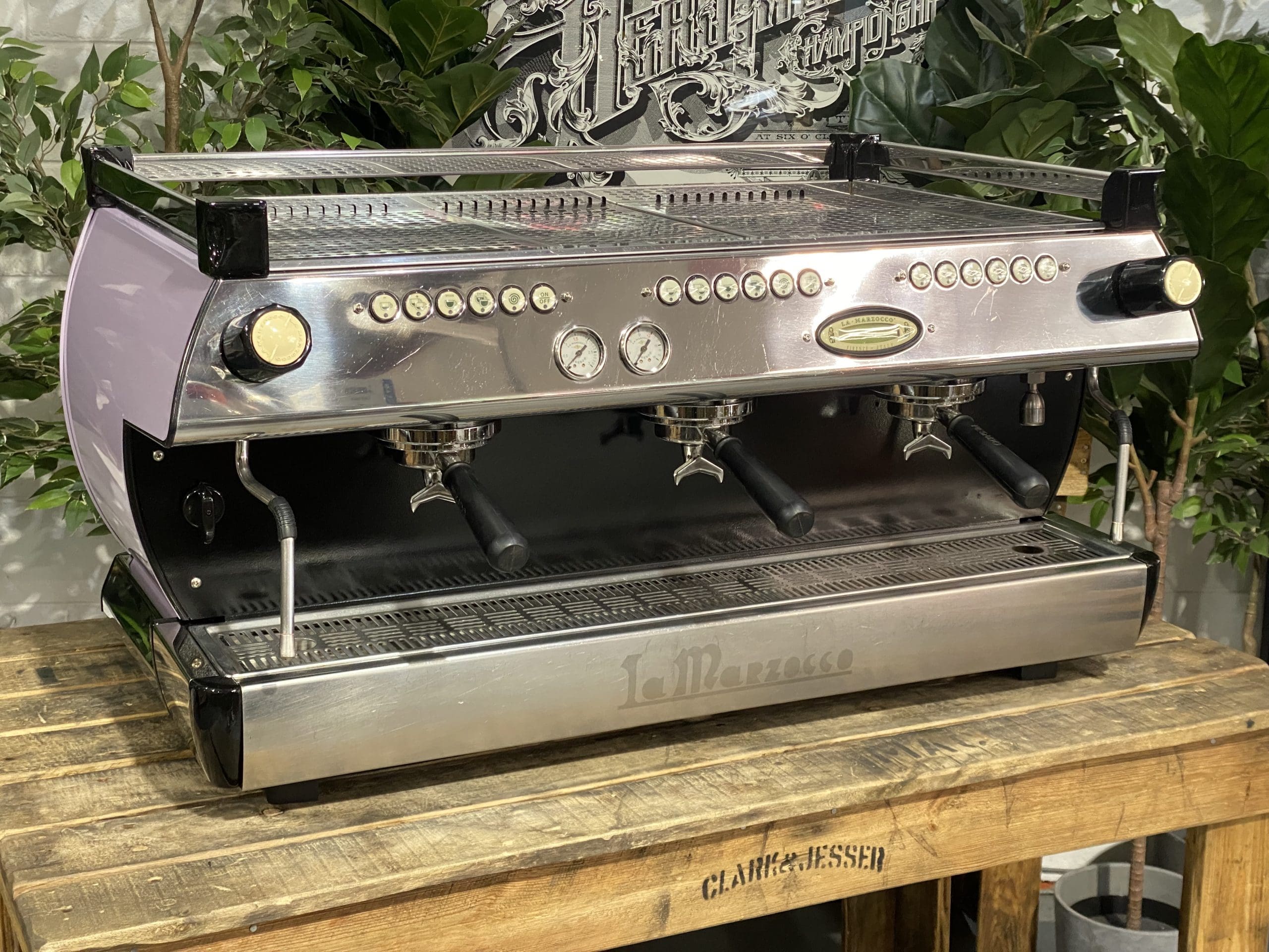 La Marzocco GB5 3 Group Violet & Black Splashback - Used