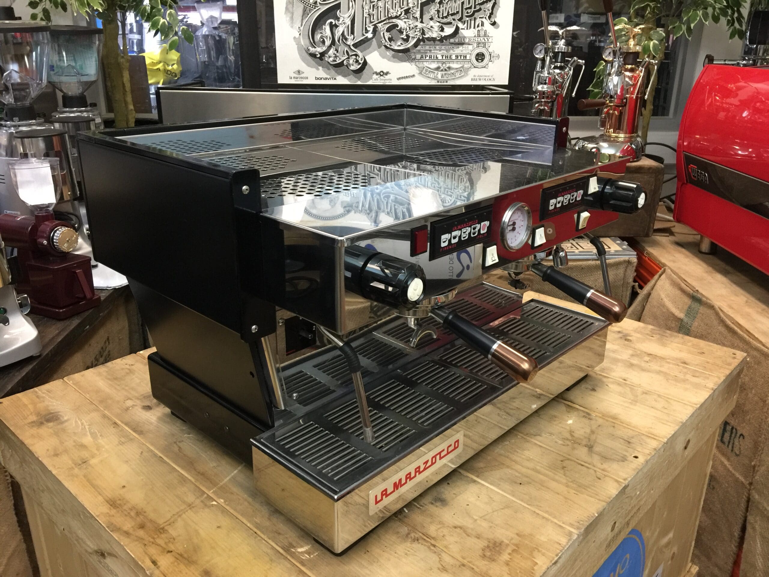 La Marzocco Linea Classic 2 Group Matte Black with Black & Bronze Handles - Used