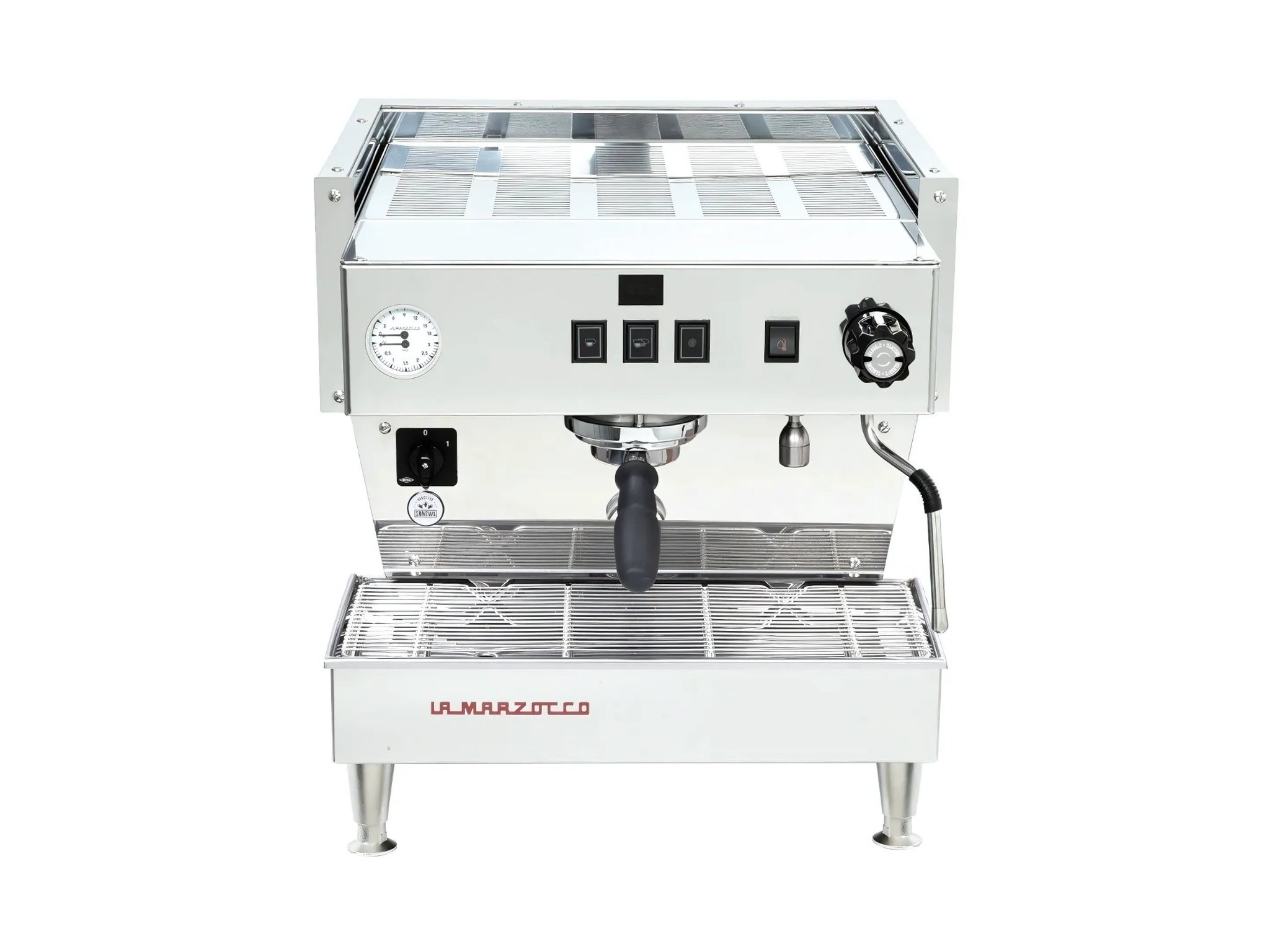 La Marzocco Linea Classic S AV 1 Group Coffee Machine Stainless – New espresso coffee machine displayed front-on, showing the stainless steel finish, group head, steam wands, and barista lights.